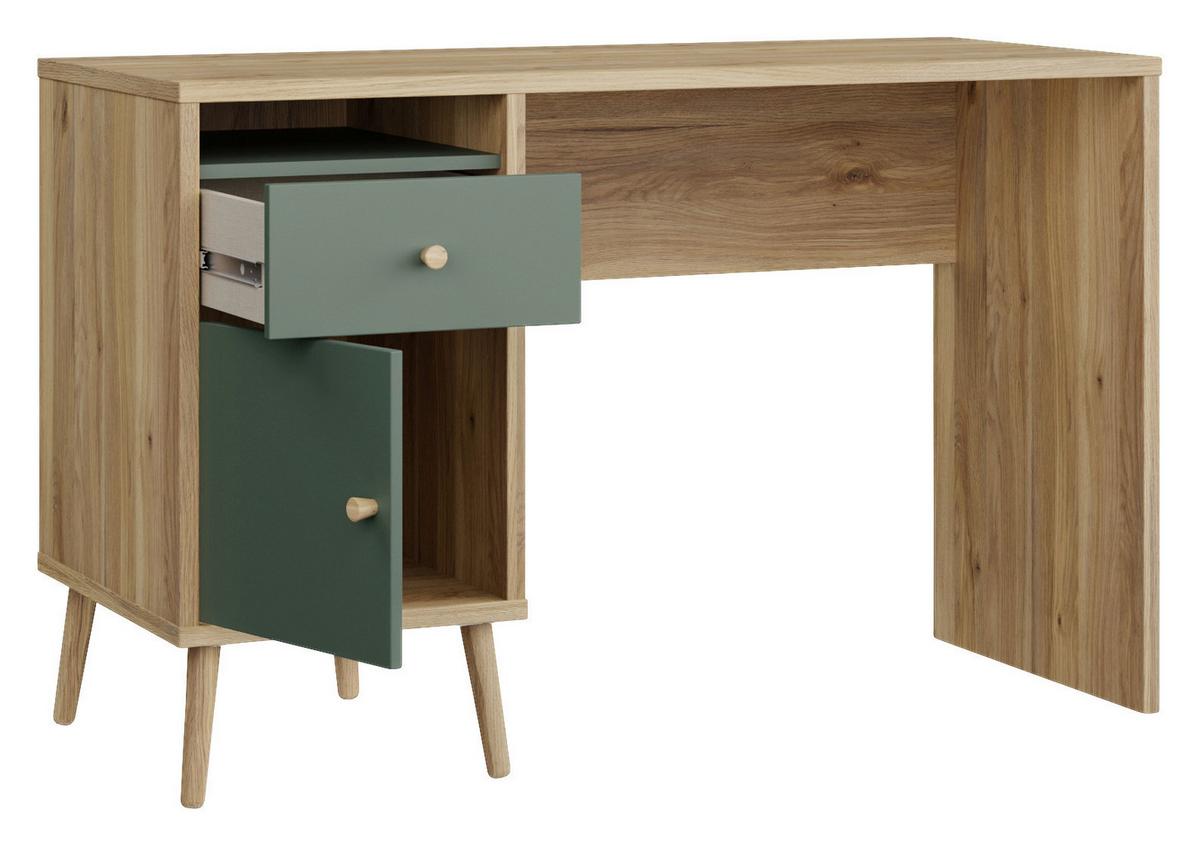 Schreibtisch Whenua Eichefarben/Salbeigrün - Salbeigrün/Eichefarben, KONVENTIONELL, Holz/Holzwerkstoff (120/77/53cm) - Mömax