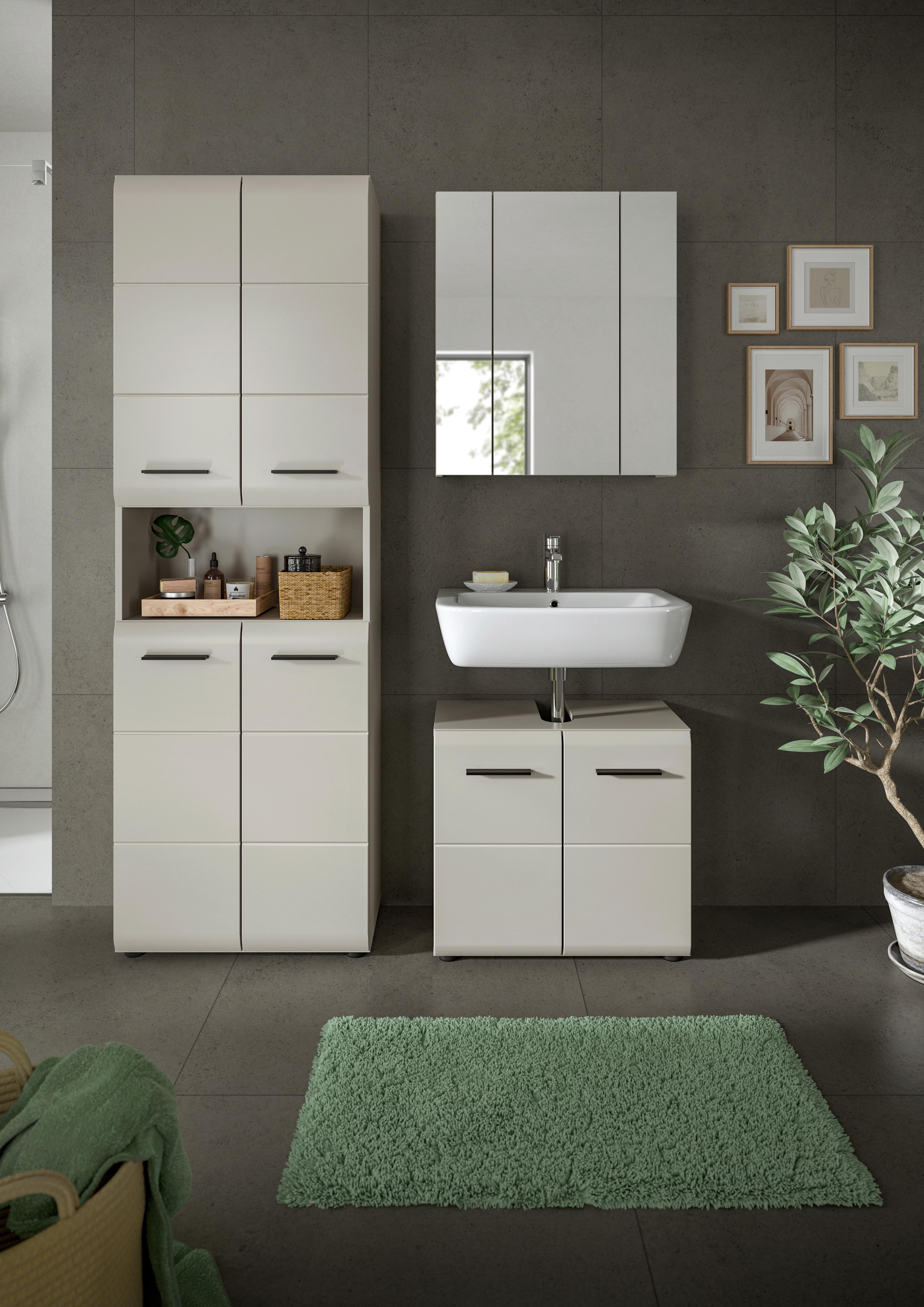 Badezimmer Ice Kaschmir 3-teilig - Kaschmir/Schwarz, Trend, Glas/Holzwerkstoff (120cm) - MID.YOU