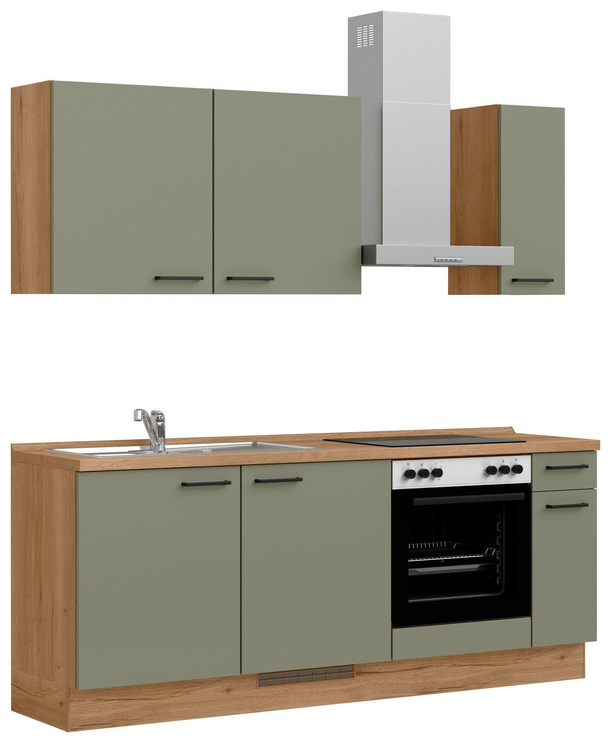 Küchenleerblock Senso Low o. Geräte Olivgrün - Eichefarben/Schwarz, MODERN, Holzwerkstoff/Metall (210cm) - Nobilia