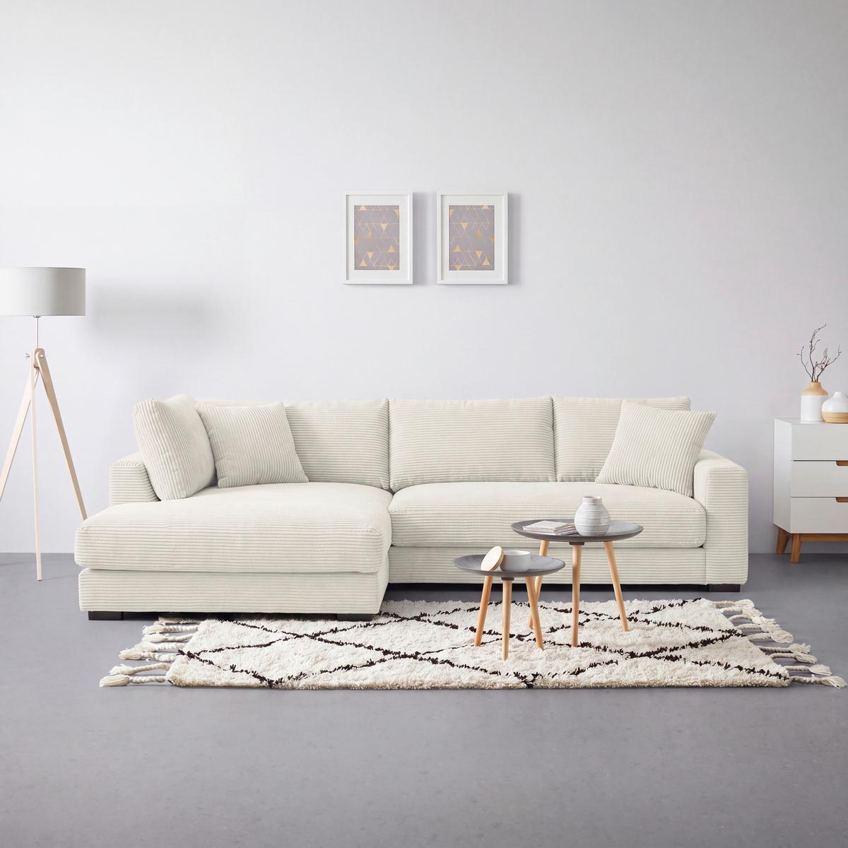 Ecksofa Pedro Creme - Creme/Schwarz, MODERN, Kunststoff/Textil (190/300cm) - Mömax