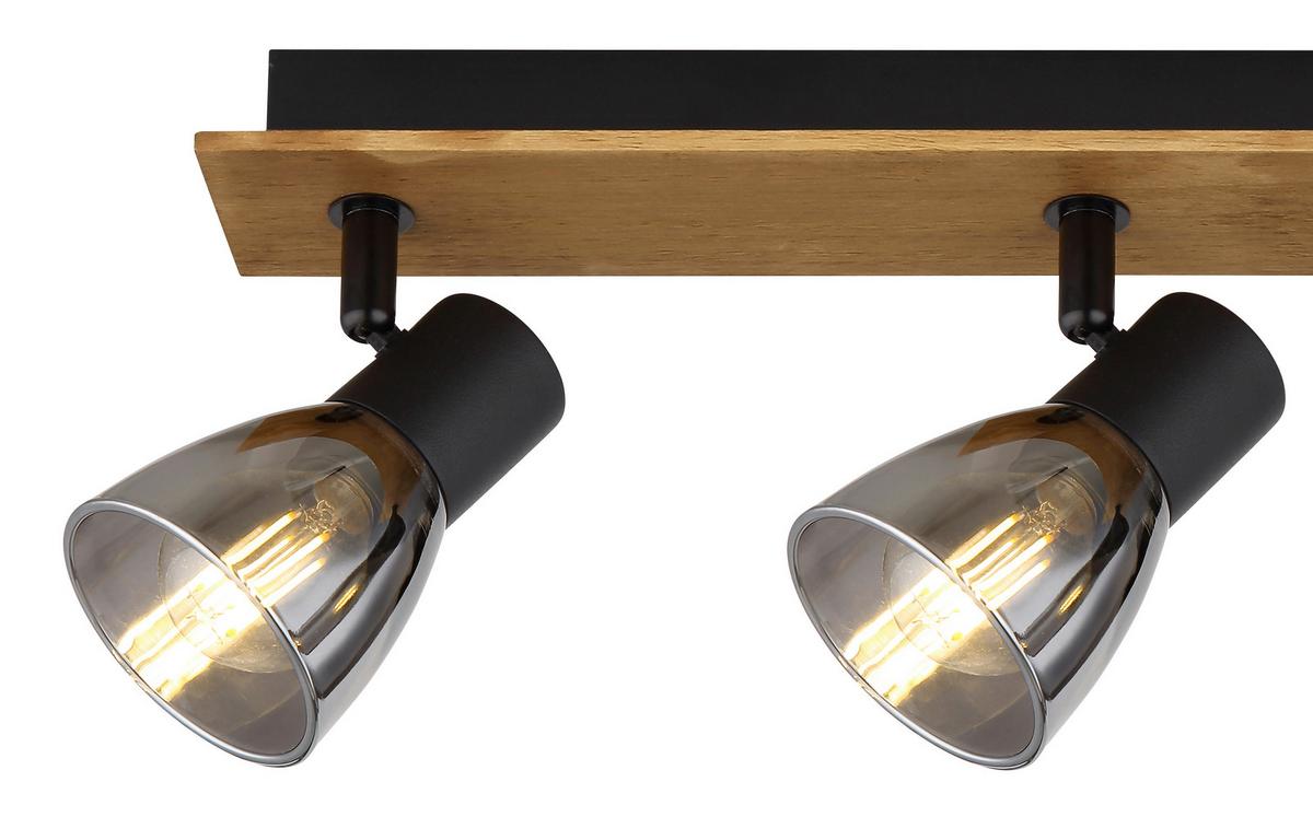 Strahler Claude in Schwarz max. 40 Watt - Dunkelbraun/Schwarz, Design, Glas/Holz (40/7/15,5cm) - Globo