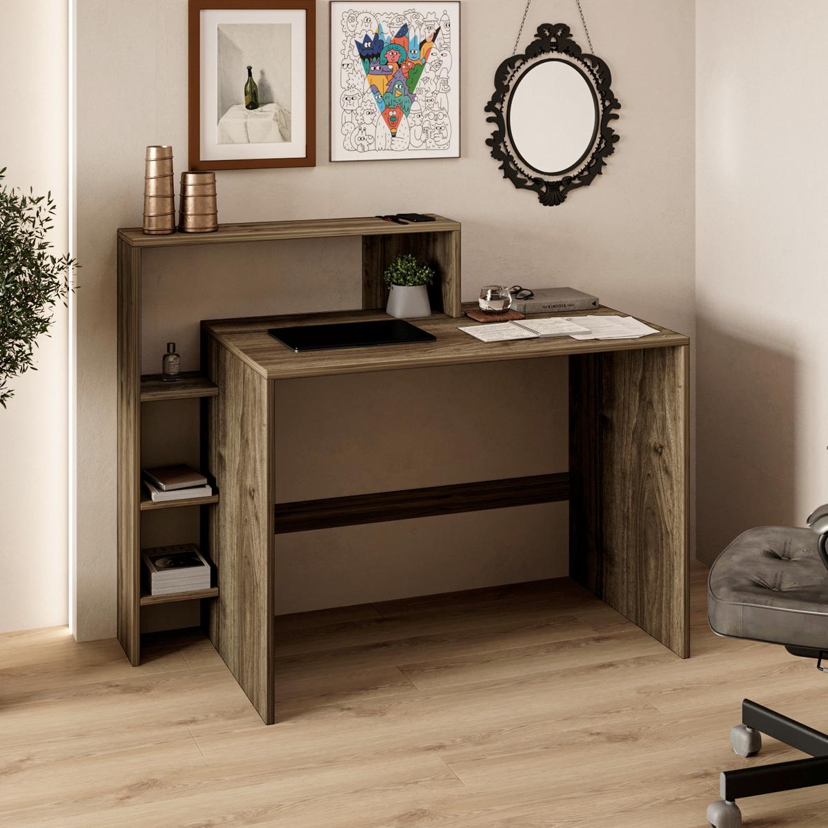 Schreibtischkombination MX Walnussfarben ca. 120x55x96cm - Walnussfarben, Design, Holzwerkstoff (120/55/96cm) - Livetastic