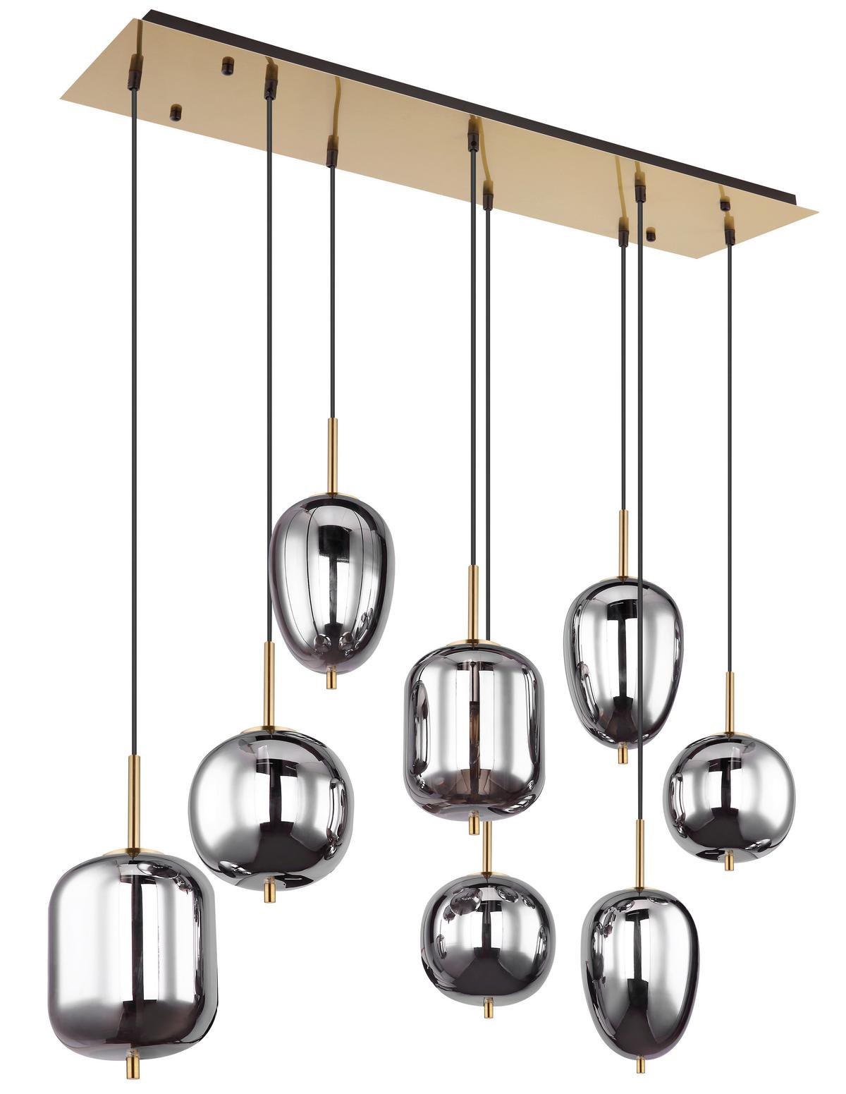 Viseča Svetilka 15345-8mm Blacky I - siva/barve medenine, Design, kovina/steklo (102,5/34/120cm) - Globo
