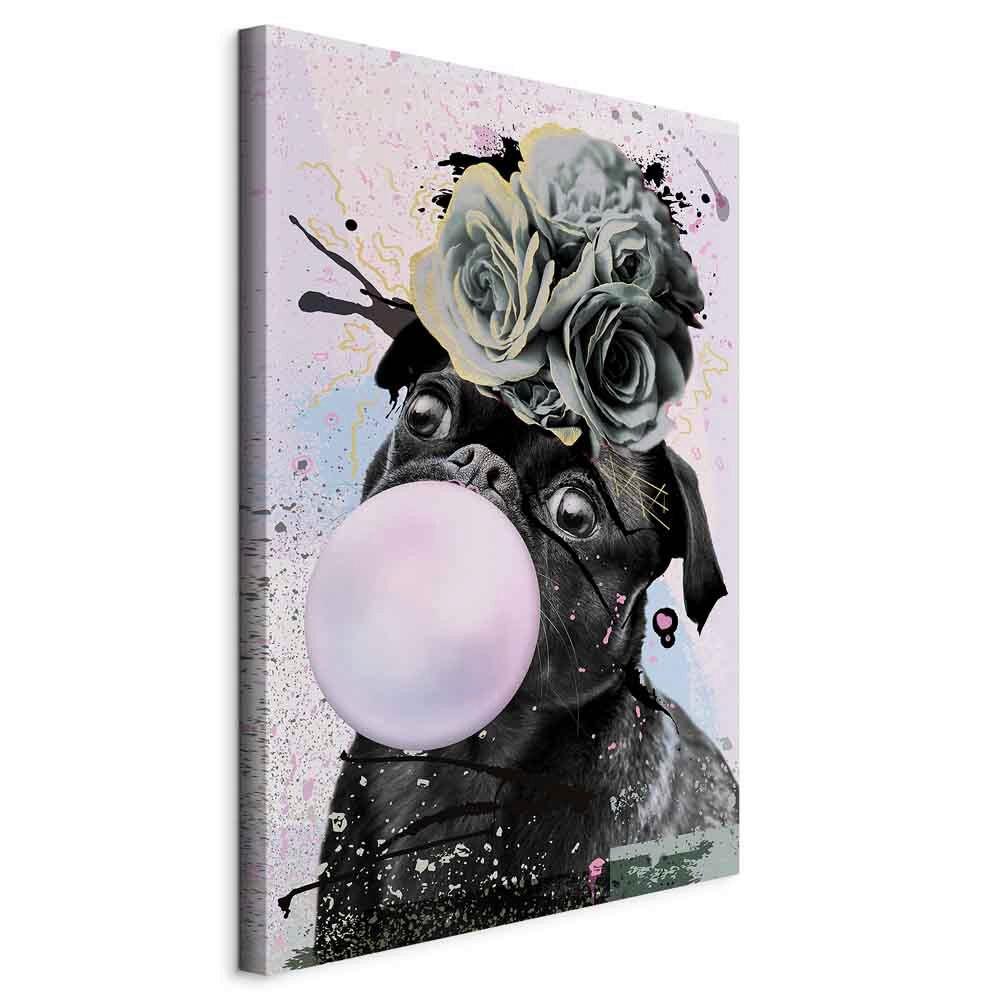 Slika Na Platnu Pug With Bubble Gum - pink/črna, Basics, tekstil/les (80/120/1.2cm) - artgeist