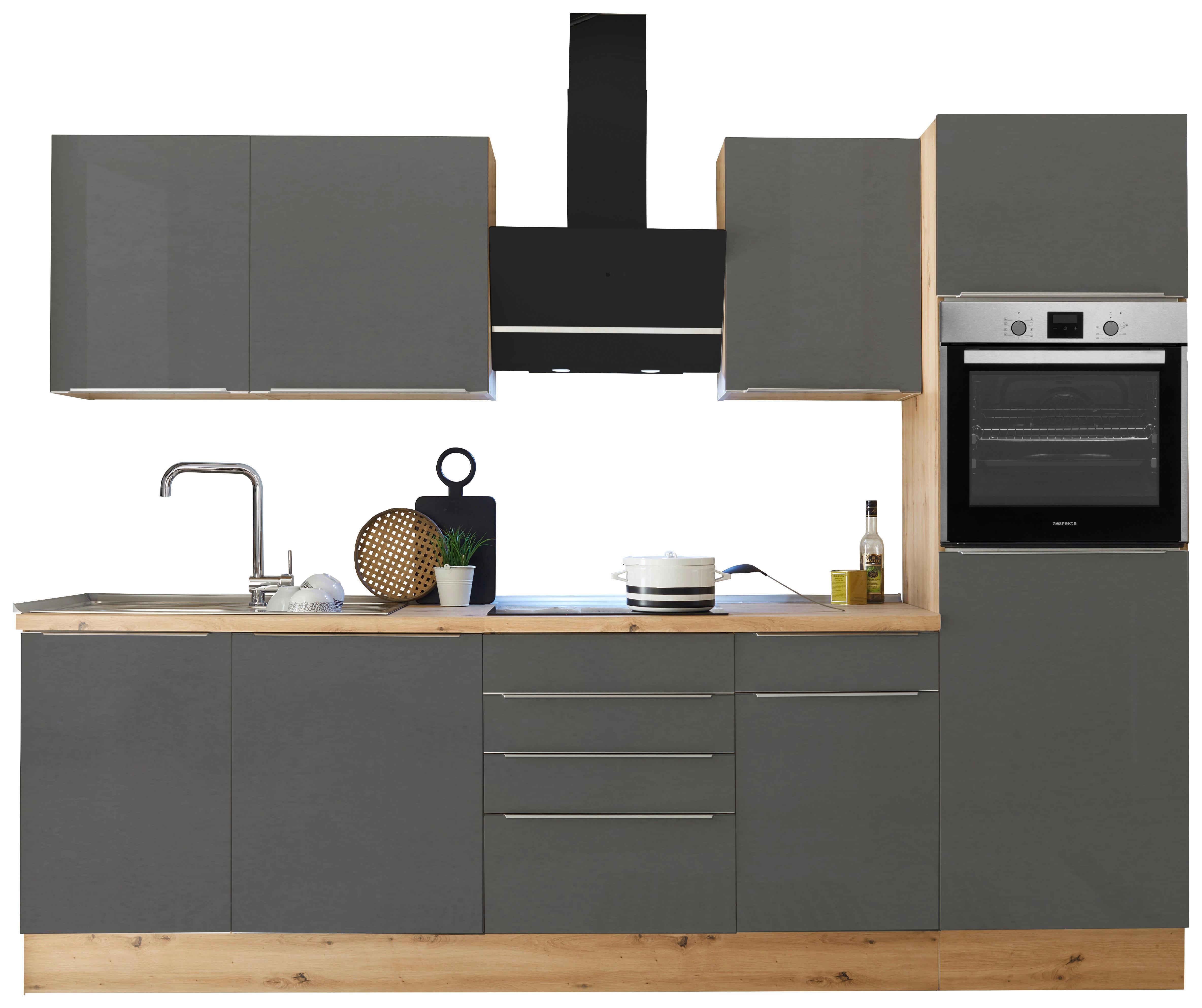 Küchenblock Marleen m. Geräten Grau B: ca. 280 cm - Anthrazit/Alufarben, LIFESTYLE, Holzwerkstoff/Kunststoff (280/211/60cm) - Respekta