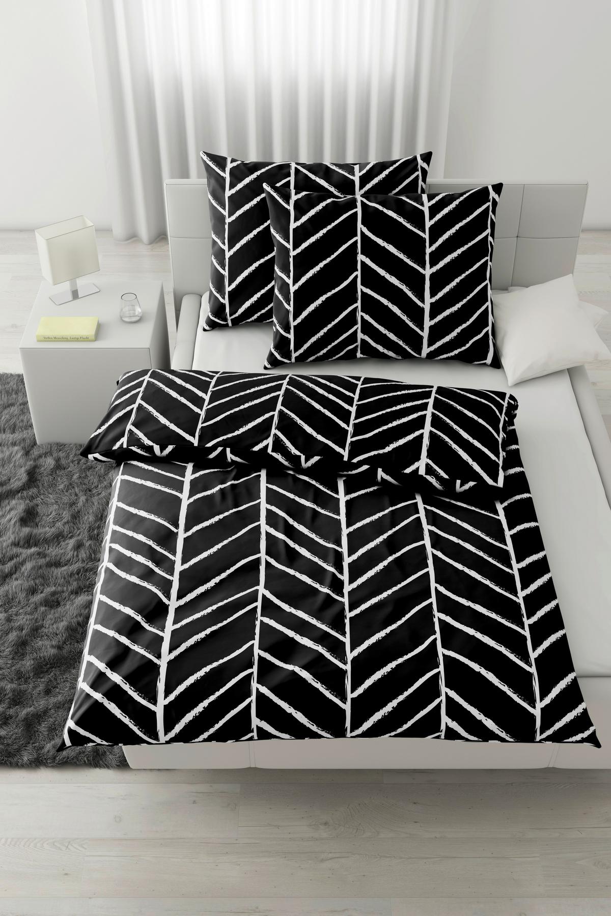 Posteljnina Marble, Črna, 2x60/80, 200/200 - črna, Konvencionalno, tekstil (200/200cm) - Modern Living