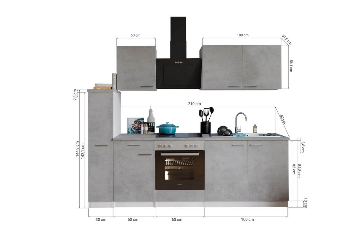 Kuhinjski Blok Z Aparati Malia, 240cm - barve nerjavečega jekla/siva, Basics, kovina/leseni material (240cm) - Respekta