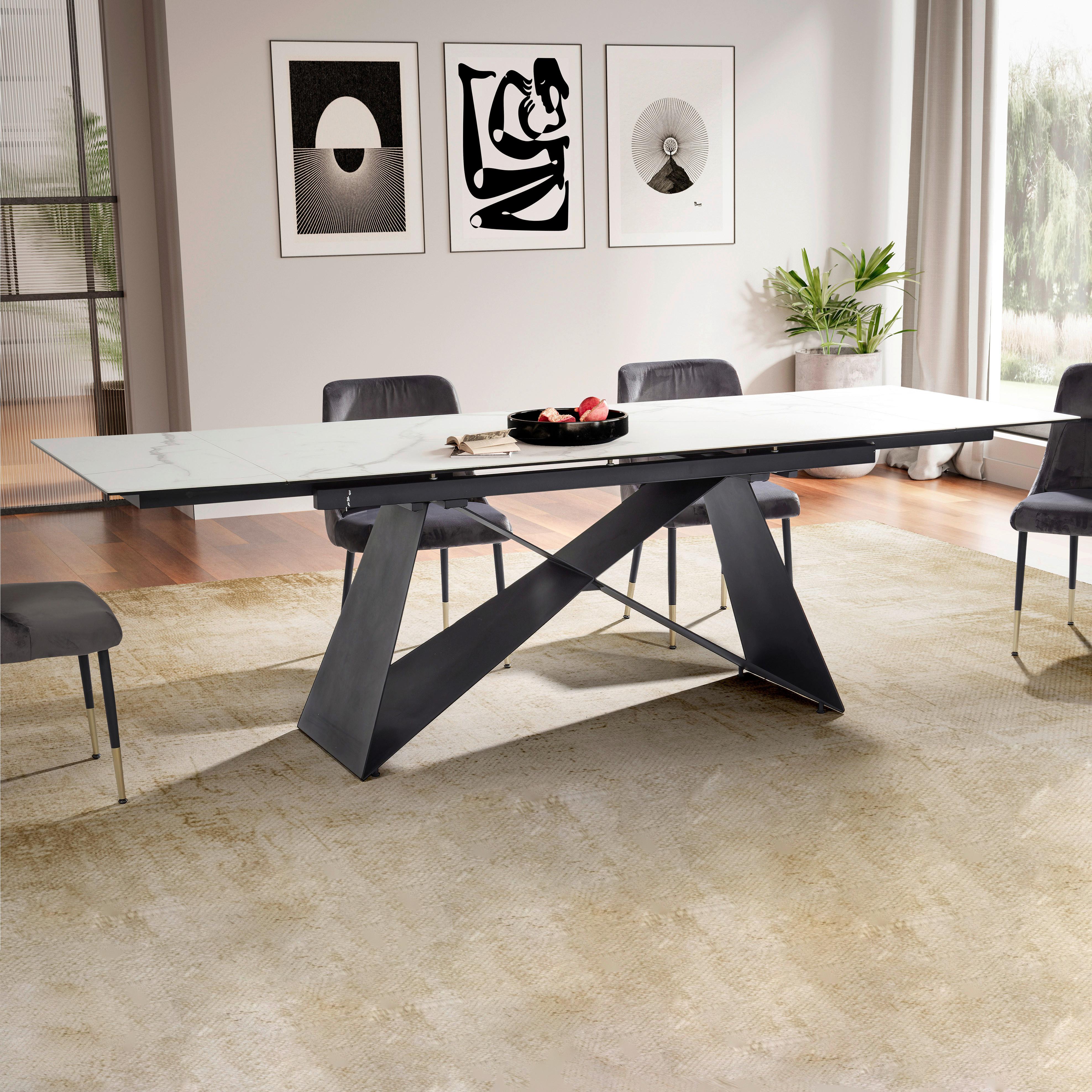Raztegljiva Jedilna Miza Marble, Keramika, 180-260x95cm - črna/bela, Design, kovina/keramika (180/95/78cm) - MID.YOU