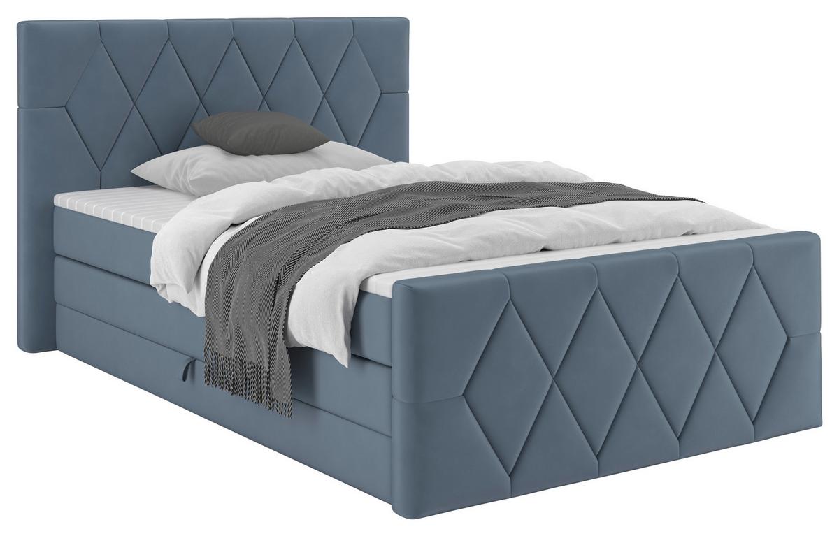 Boxspringbett Josie B Graublau ca. 140x200cm - Graublau/Schwarz, KONVENTIONELL, Holz/Holzwerkstoff (140/200cm) - Mömax