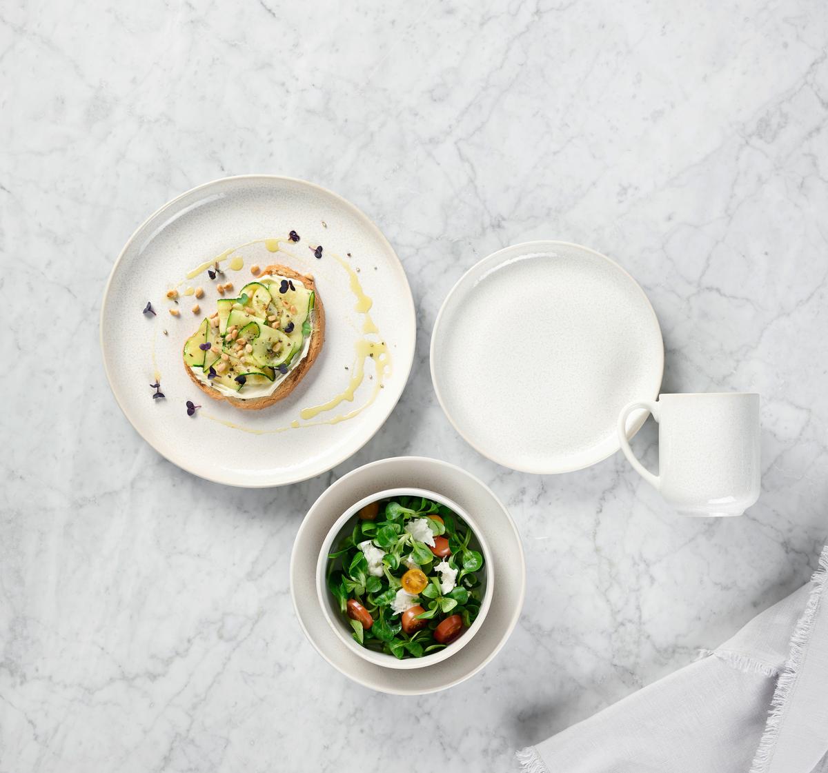 SERWIS OBIADOWO-ŚNIADANIOWY MARBELLA - beżowy, Trend, ceramika - Novel