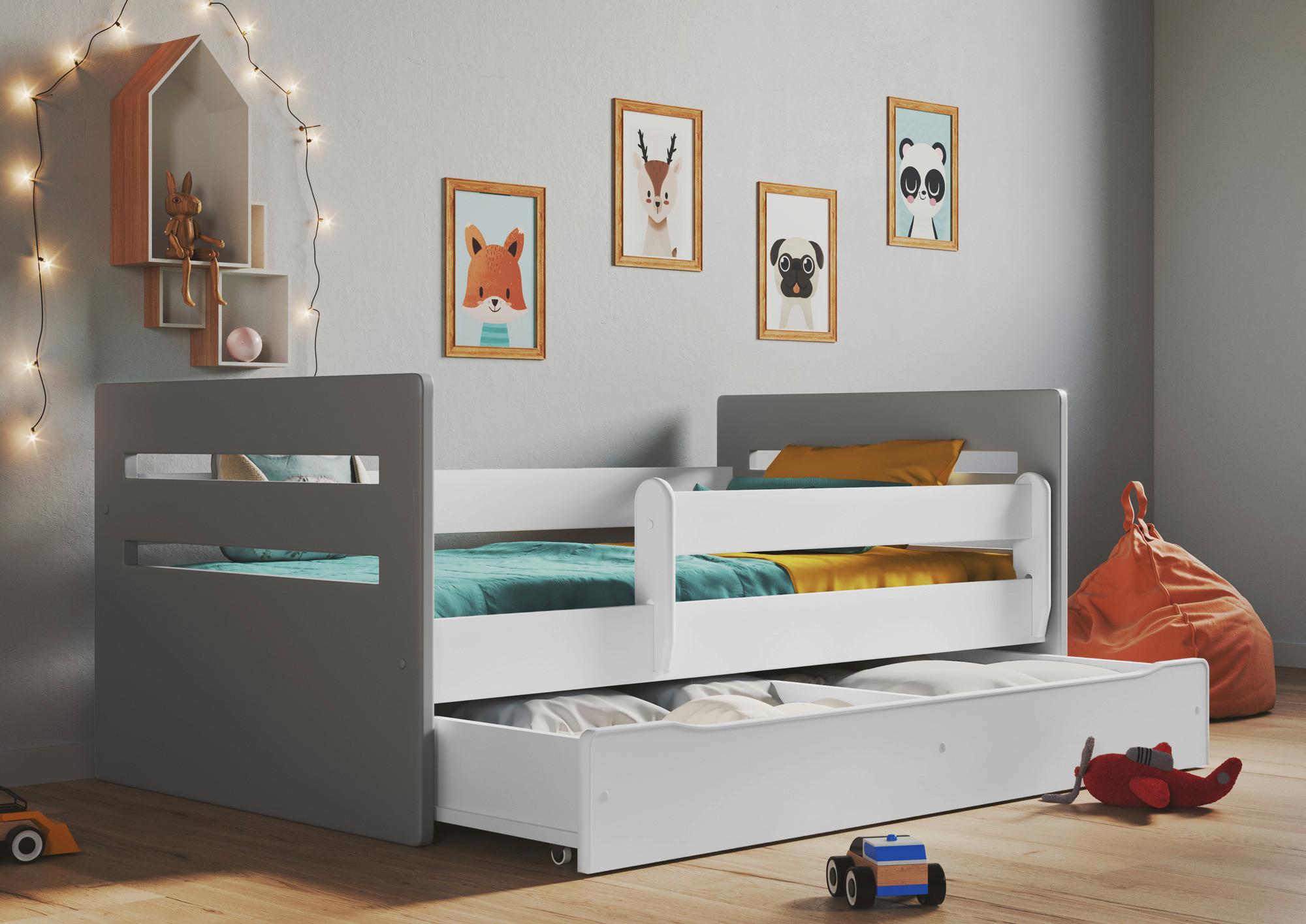 Otroška Postelja Tomi, Bela, Siva, 80x160cm - siva/bela, Moderno, tekstil/leseni material (80/160cm) - MID.YOU