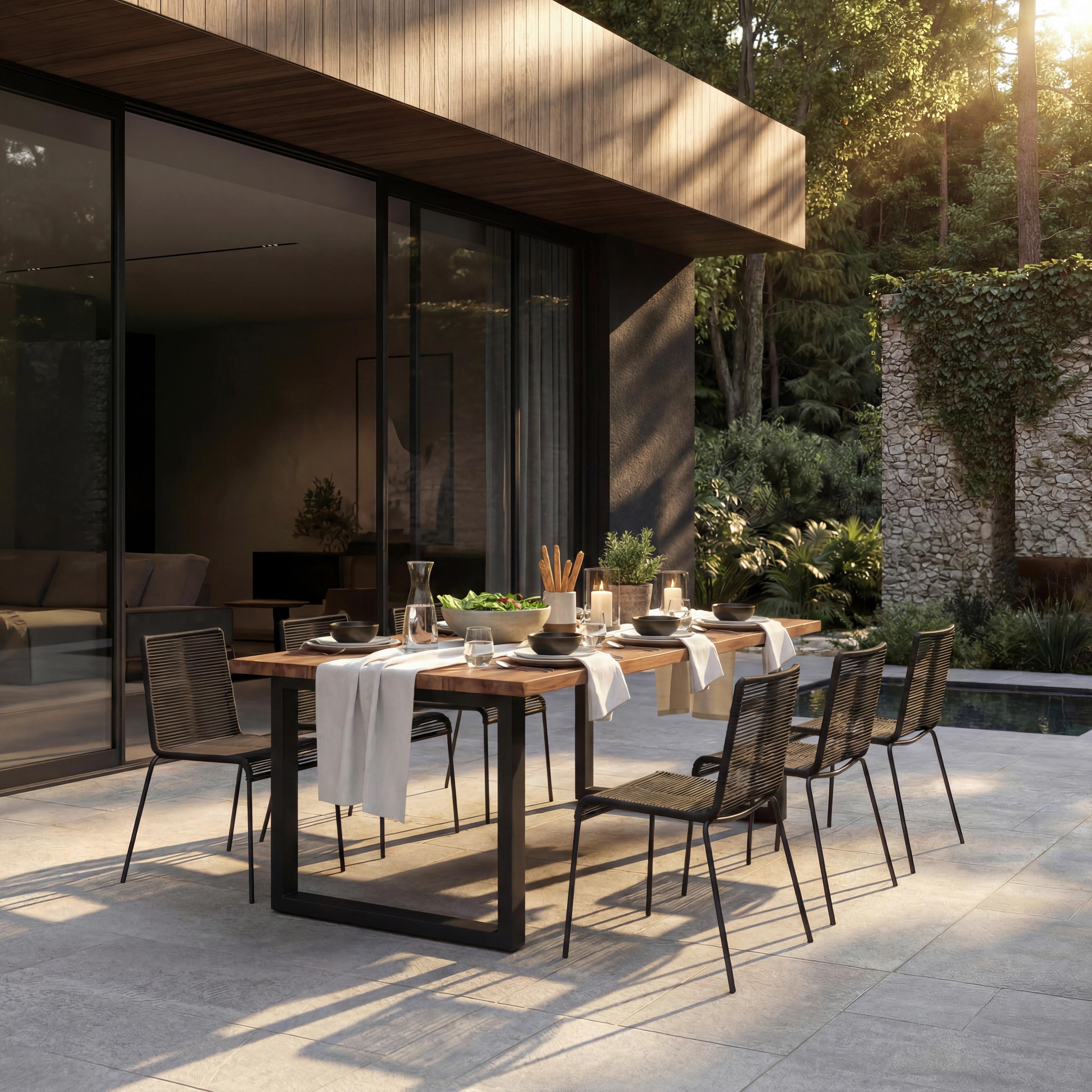Set grădină Suna - negru/culoare lemn tec, Modern, lemn/metal - Bessagi Garden