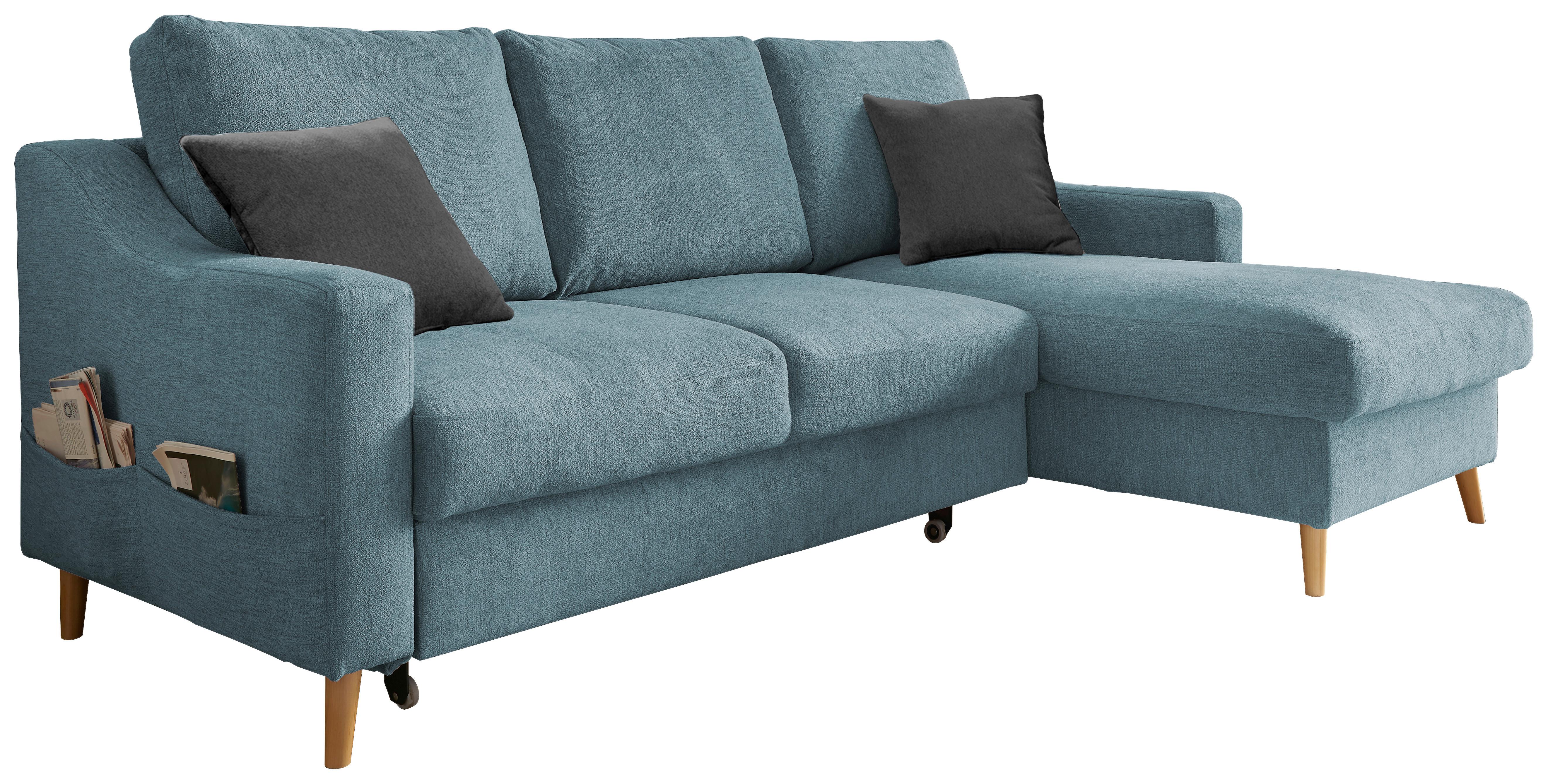 Wohnlandschaft Valentina Blau Mikrofaser - Blau/Schwarz, Design, Holz/Textil (228/150cm) - MID.YOU
