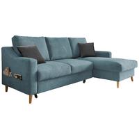 Wohnlandschaft Valentina Blau Mikrofaser - Blau/Schwarz, Design, Holz/Textil (228/150cm) - MID.YOU