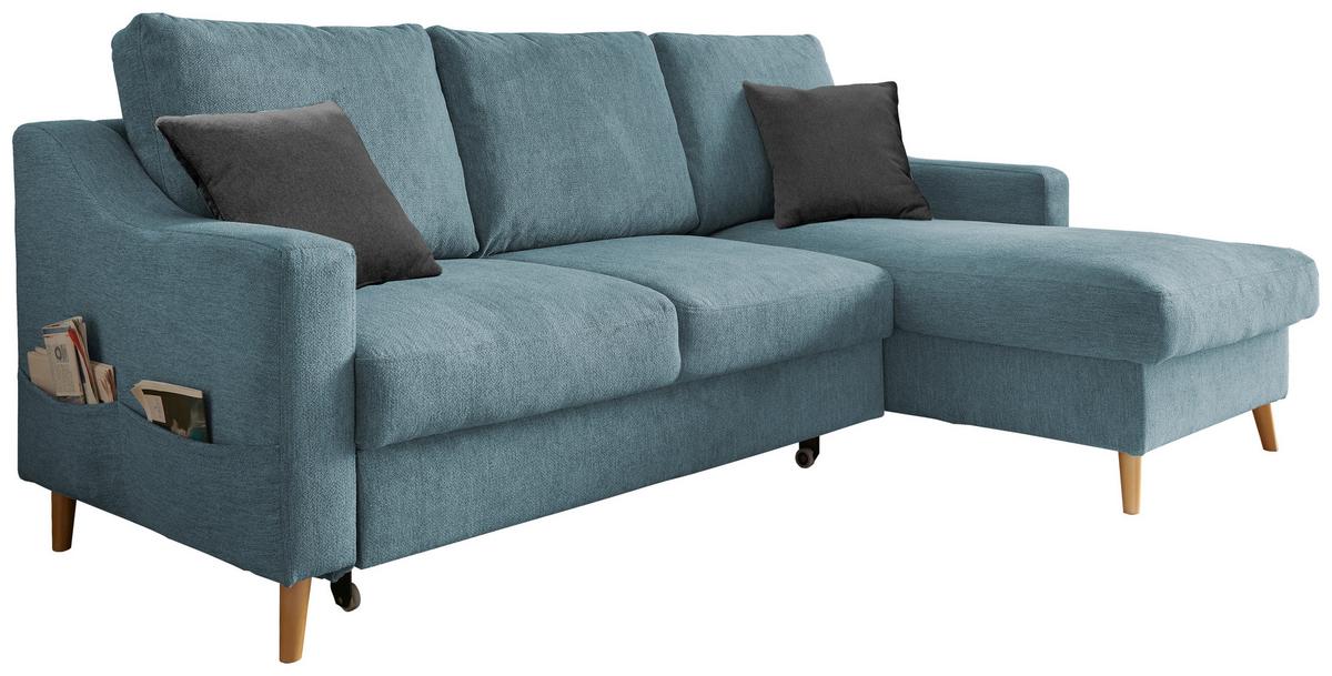 Wohnlandschaft Valentina Blau Mikrofaser - Blau/Schwarz, Design, Holz/Textil (228/150cm) - MID.YOU