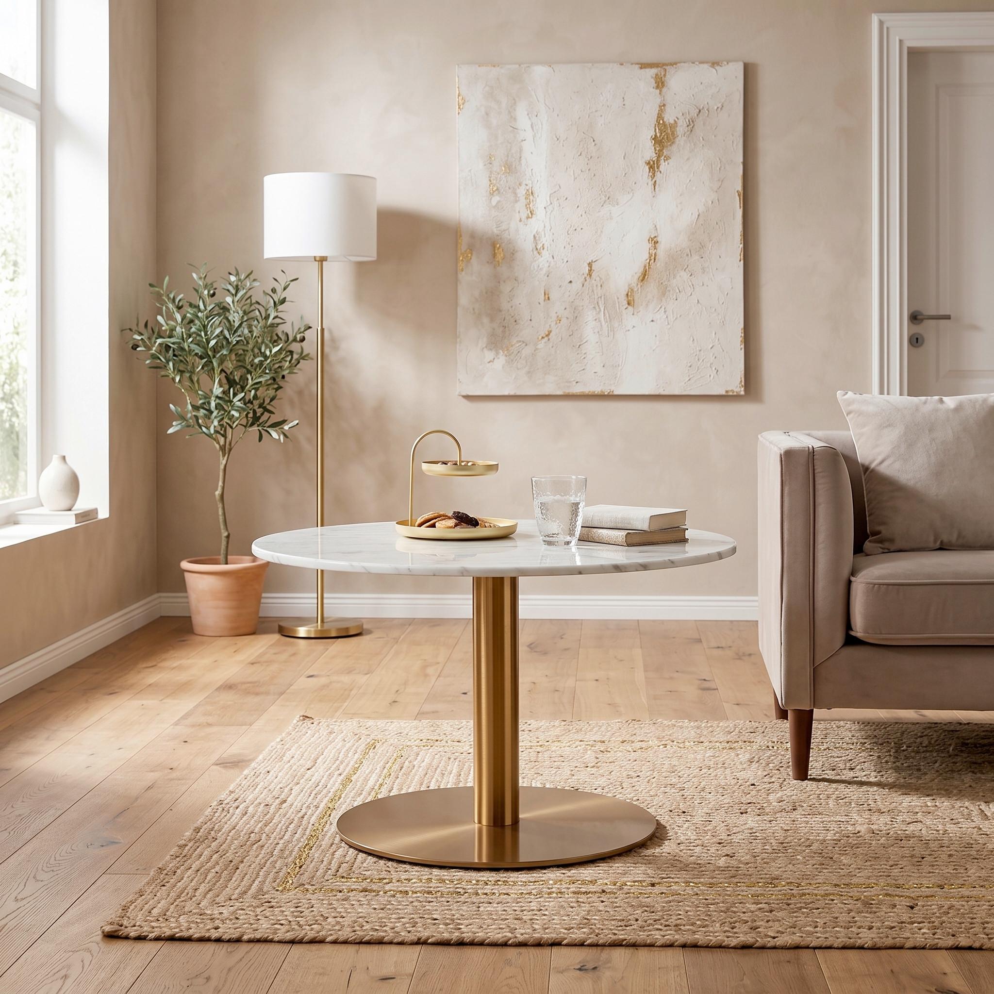 SOFFBORD BURSA - vit/guldfärgad, Modern, metall/sten (80/45cm) - Mömax