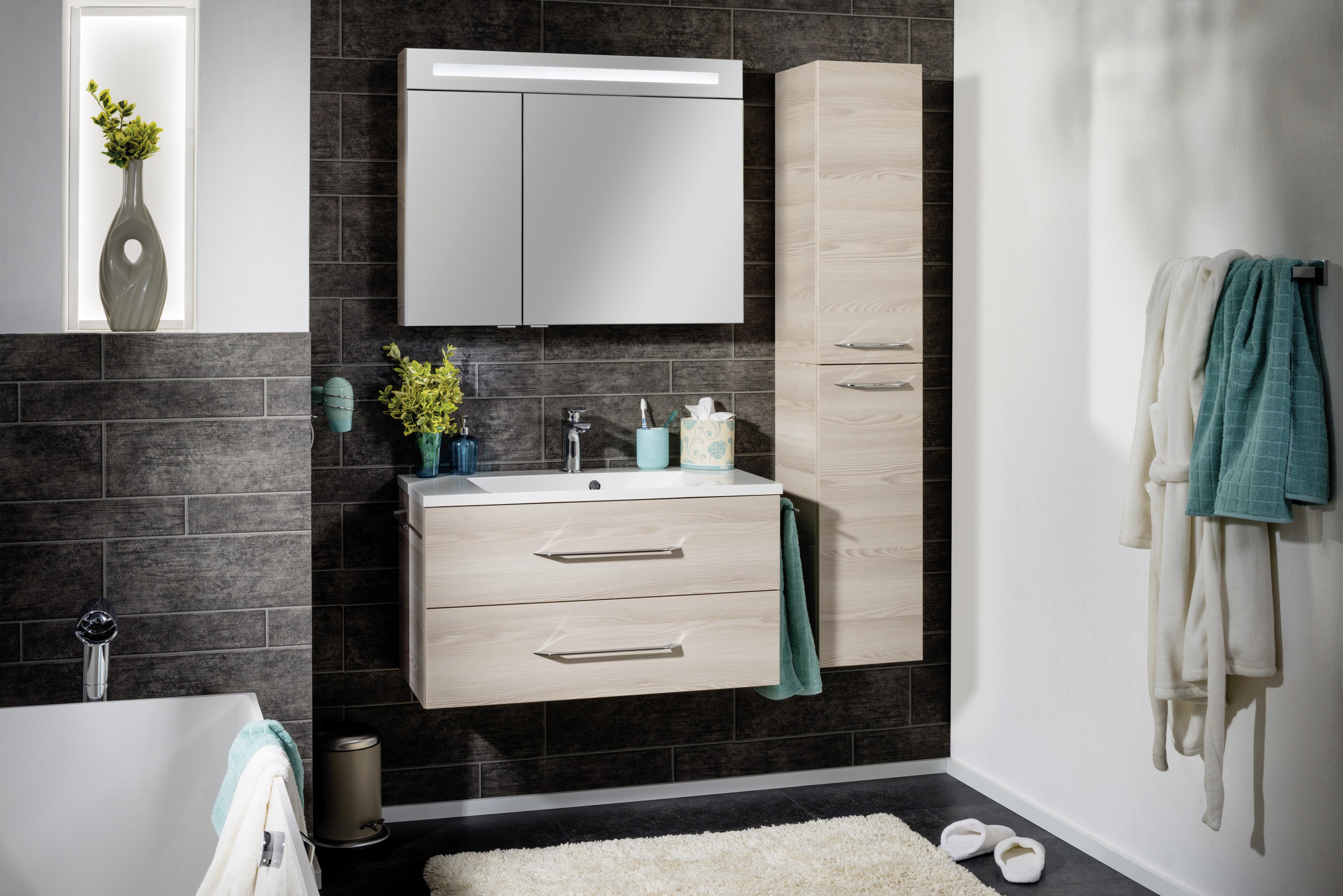 Spiegelschrank "B.Clever" , esche - Alufarben, MODERN, Glas/Holzwerkstoff (90/71/16cm) - MID.YOU