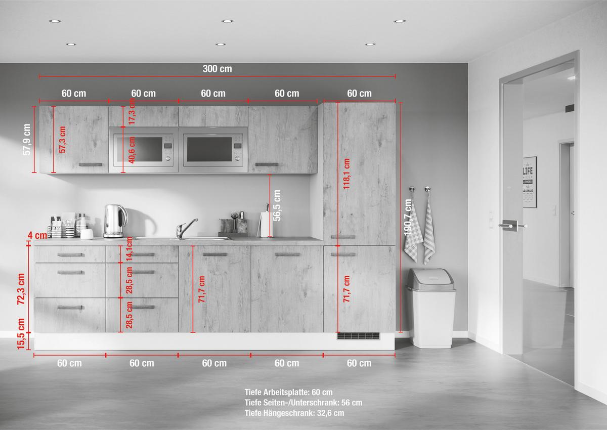 Küchenblock IKZ mit Geräten ca.300cm Cappuccino - Eiche dunkel/Grau, Design, Holzwerkstoff/Metall (300cm) - Impuls