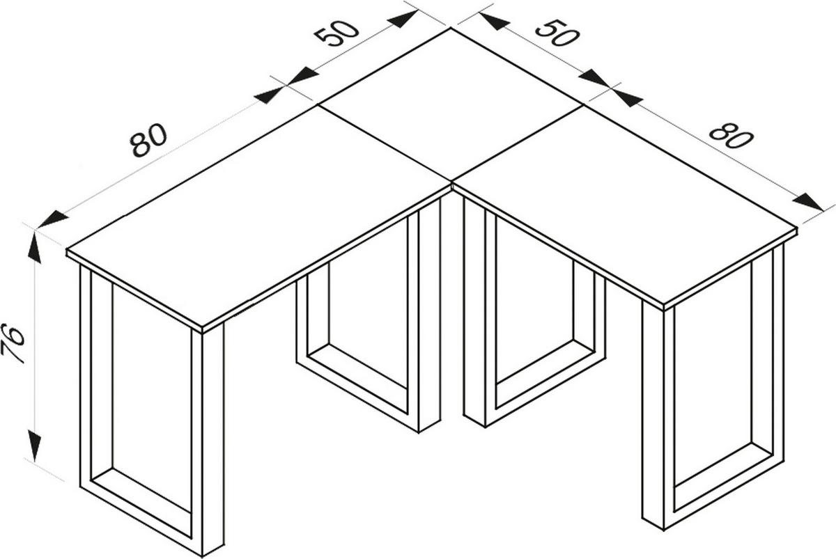 Kotna Pisalna Miza Lona, Bela, 130x130cm - črna/bela, Moderno, kovina/leseni material (130/130/76cm) - MID.YOU