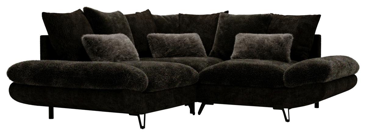 Wohnlandschaft Bormio - Dunkelbraun/Schwarz, Modern, Textil/Metall (276/276cm) - Premium Living