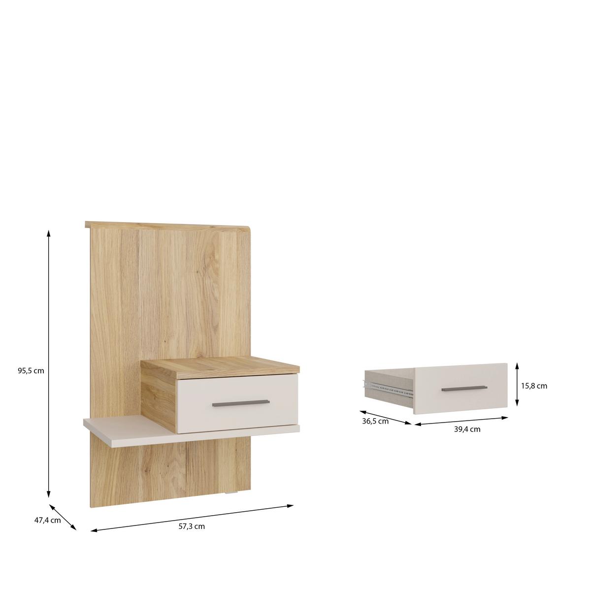 Noćni Ormarić Bellevue - siva/boje hrasta, Konvencionalno, drvni materijal/plastika (57,3/95,5/47,4cm) - Modern Living