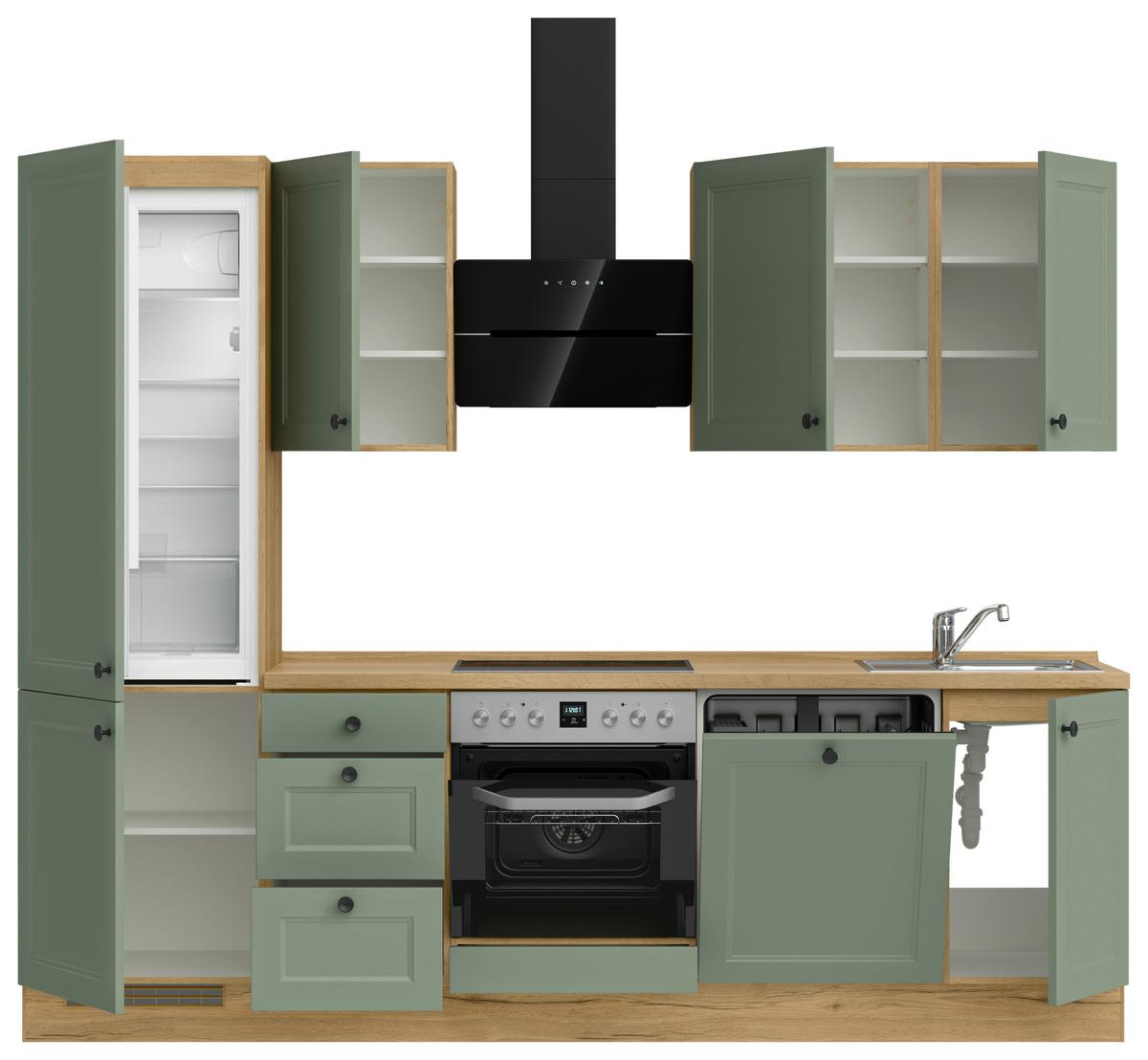 Küchenblock Cascada High m. Geräten Schilfgrün - Schilfgrün/Eichefarben, MODERN, Holzwerkstoff/Metall (270cm) - Nobilia