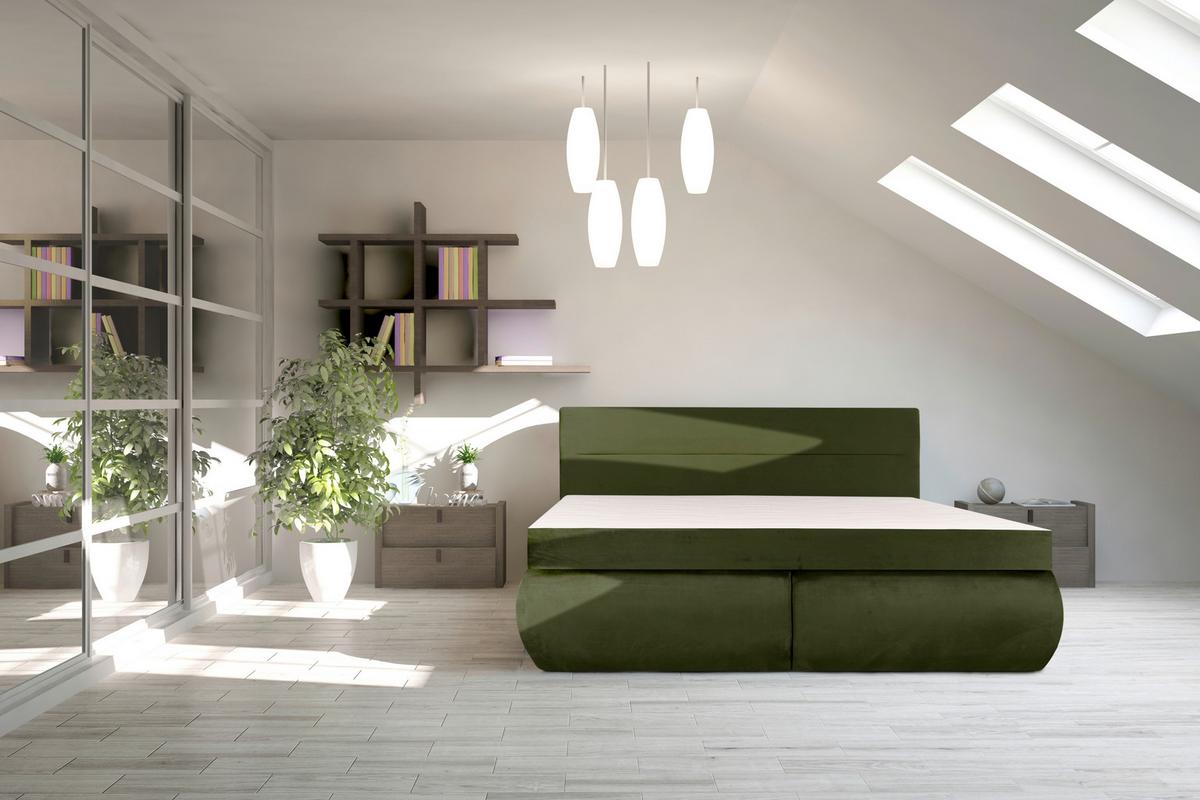 Boxspring Ágy Leon - sötétzöld, Modern, faalapú anyag/textil (160/200cm)