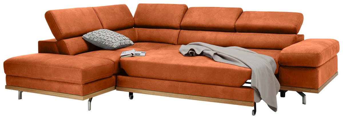 Ecksofa Carmen Orange - Chromfarben/Schwarz, KONVENTIONELL, Holz/Textil (292/93/226cm) - Premium Living