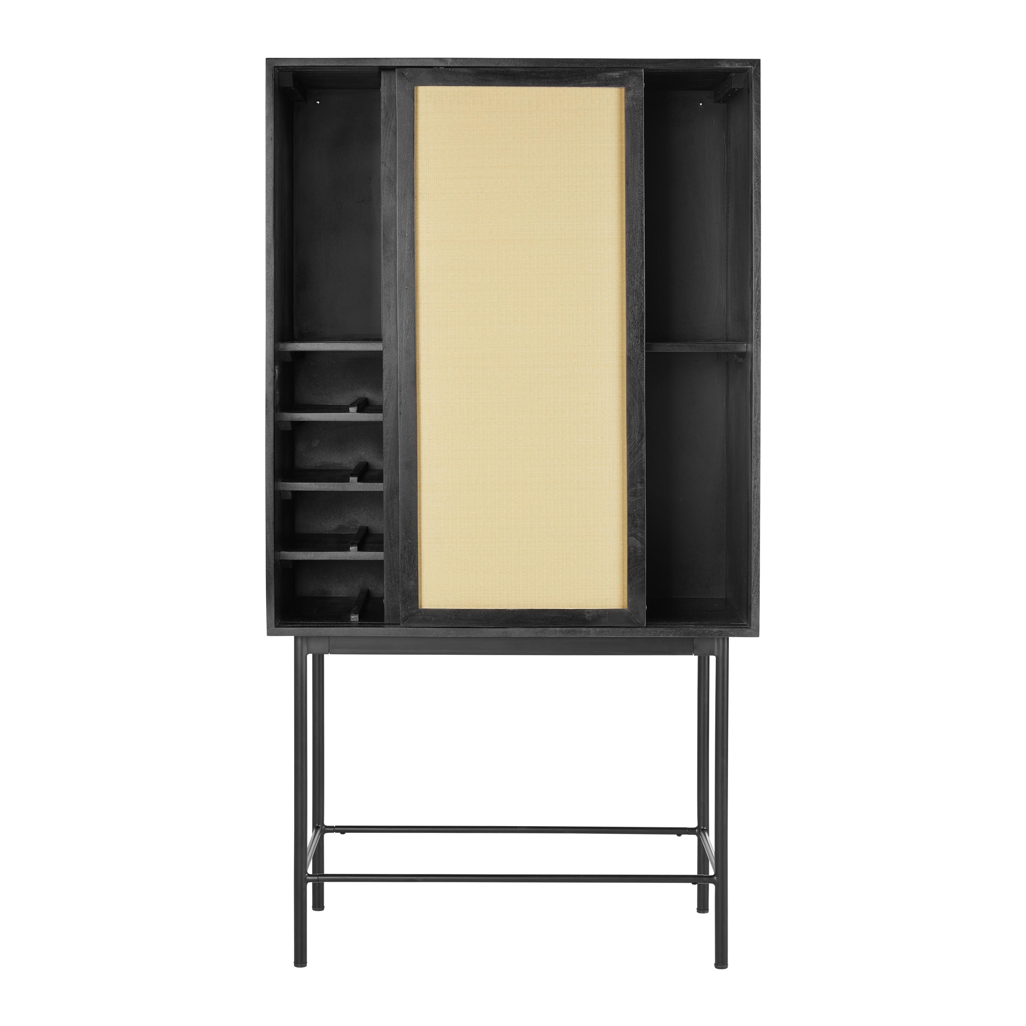 Highboard Zen in Naturfarben/Schwarz - Schwarz/Naturfarben, MODERN, Naturmaterialien/Holz (90/166/45cm) - Premium Living