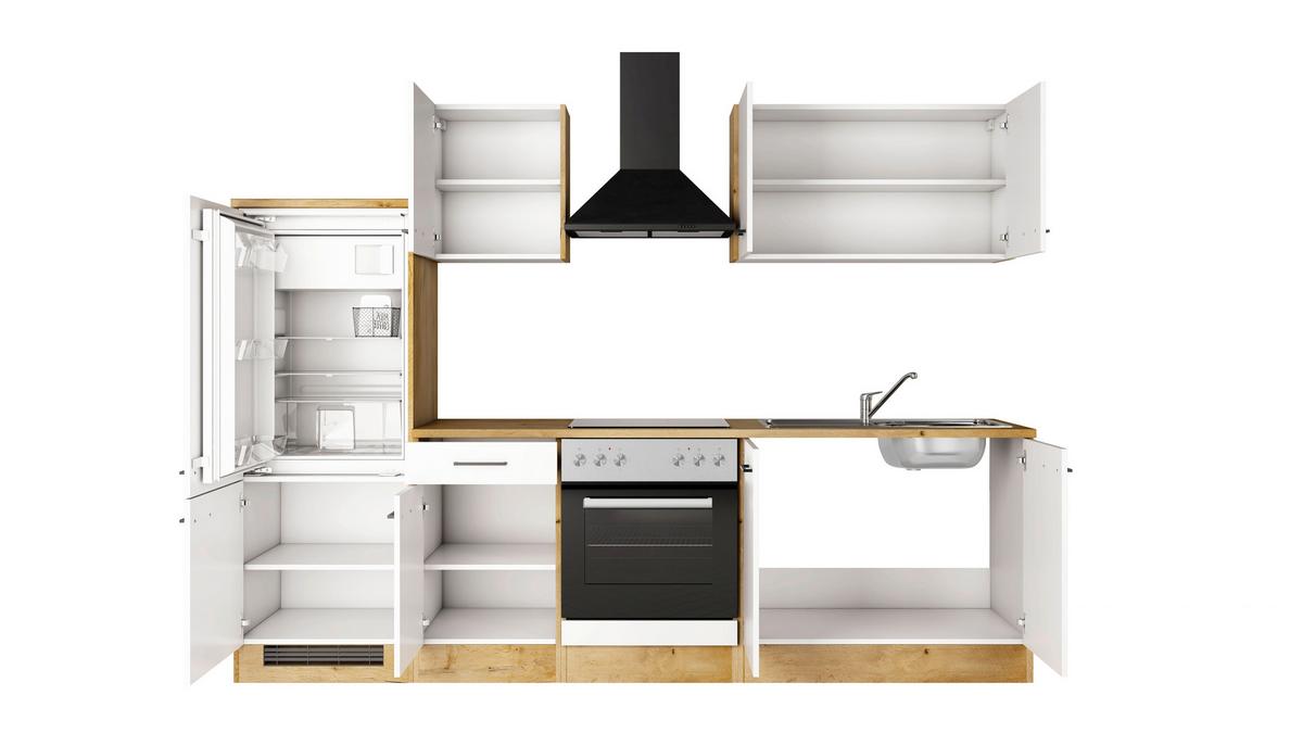Küchenblock Avila m. Geräten Magnolie - Eichefarben/Magnolie, Trend, Holzwerkstoff/Metall (270cm) - FlexWell