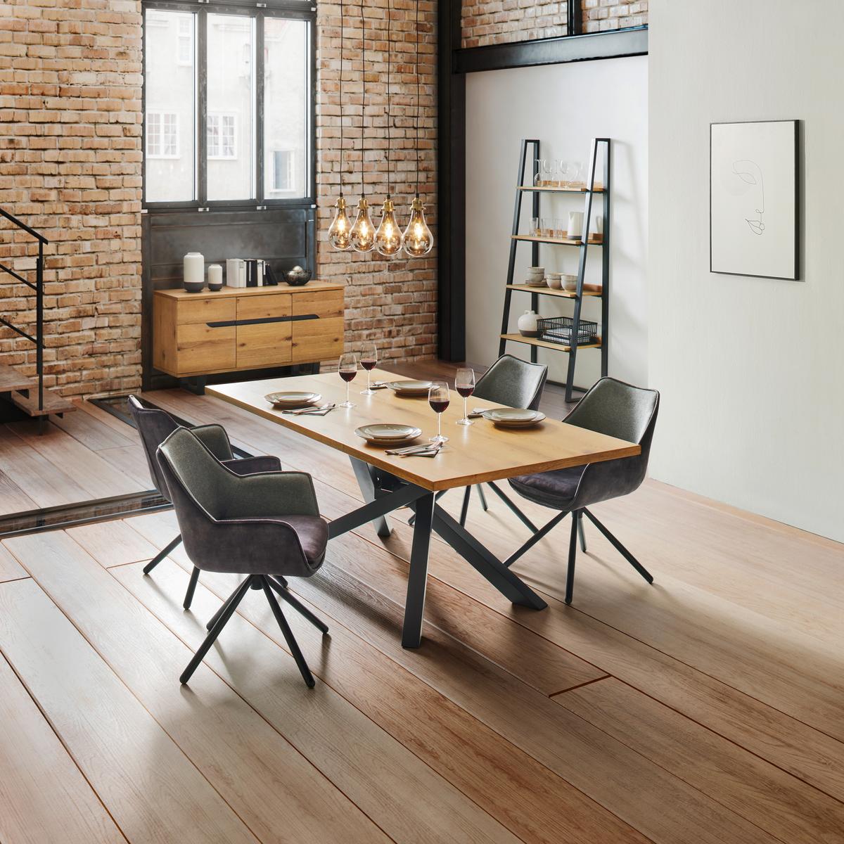 Állópolc Juno - tölgyfa színű/fekete, Modern, fa/fém (90/200/40cm) - Bessagi Home
