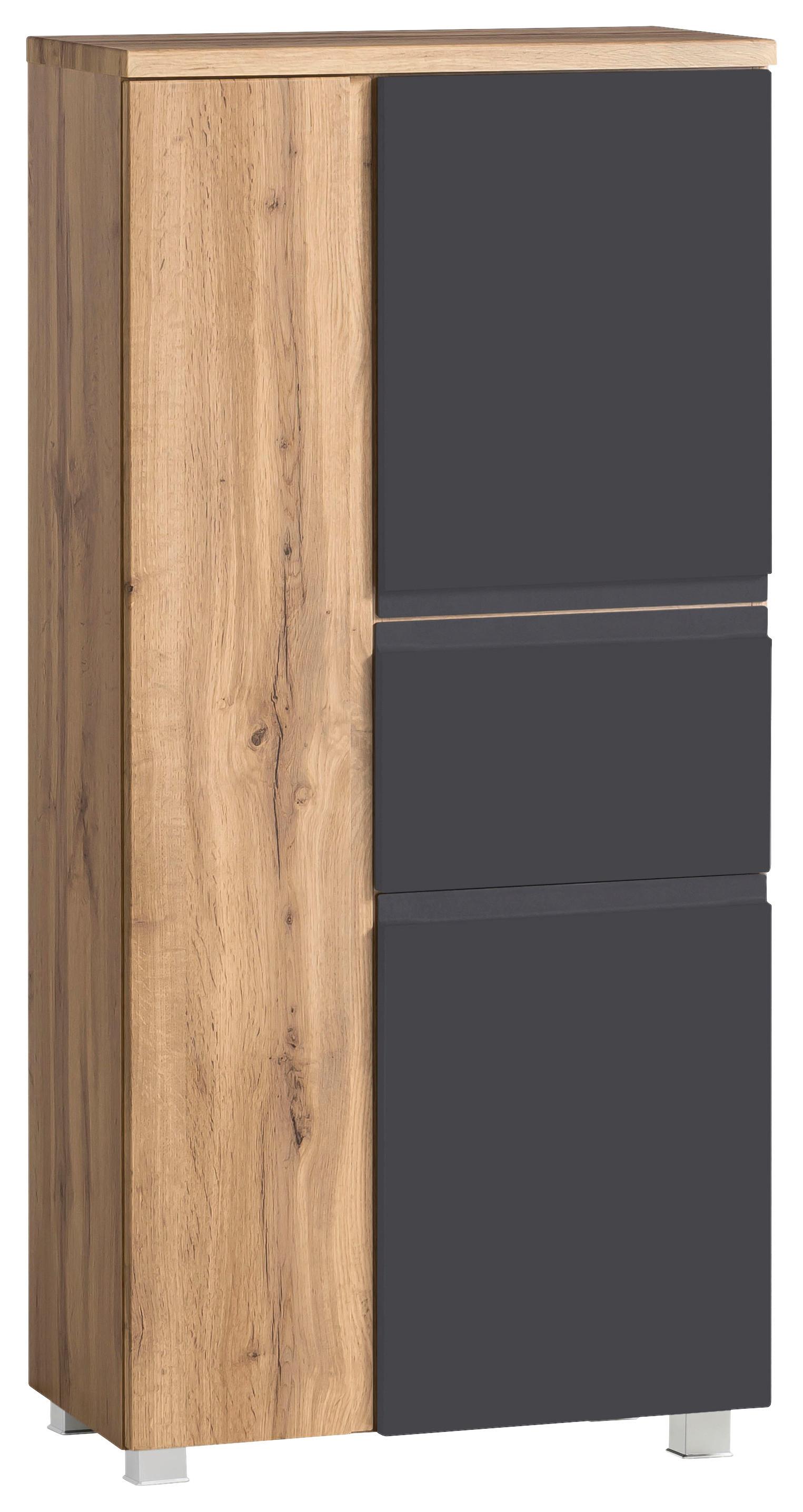 Midischrank Varese ca. 65x130 cm Grau/Eiche - Eiche Wotan/Silberfarben, MODERN, Holzwerkstoff/Kunststoff (65/130/35cm) - Held