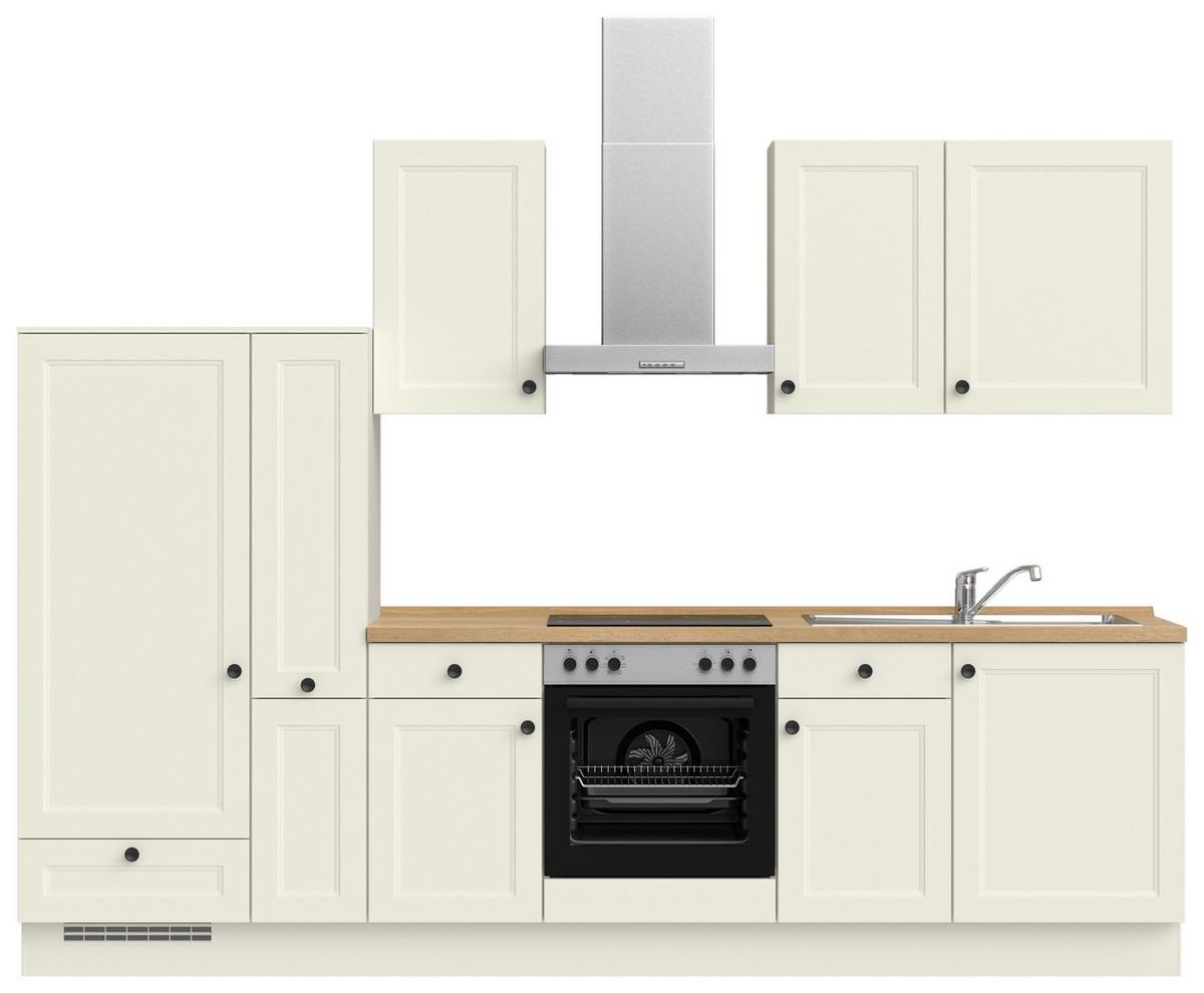 Küchenblock Cascada Low m. Geräten Weiß - Eichefarben/Schwarz, MODERN, Holzwerkstoff/Metall (300cm) - Nobilia