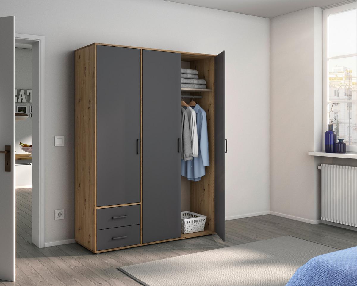 DULAP  USI ROTATIVE VOYAGER - stejar Artisan/gri, Modern, material pe bază de lemn (140/194/53cm) - Modern Living