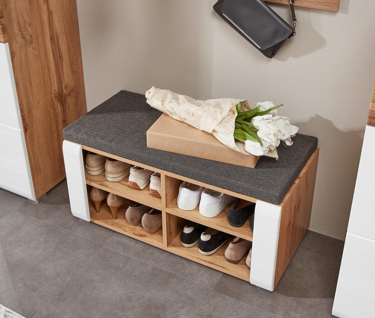 Garderobenbank in Grau/Weiß/Eichefarben - Konventionell, Holzwerkstoff (84/42/40cm) - Mömax