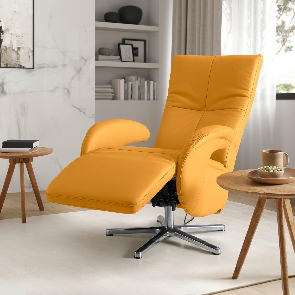 Relaxsessel Sitting 2 Gelb - Chromfarben/Gelb, MODERN, Leder (70/111/80cm) - Premium Living