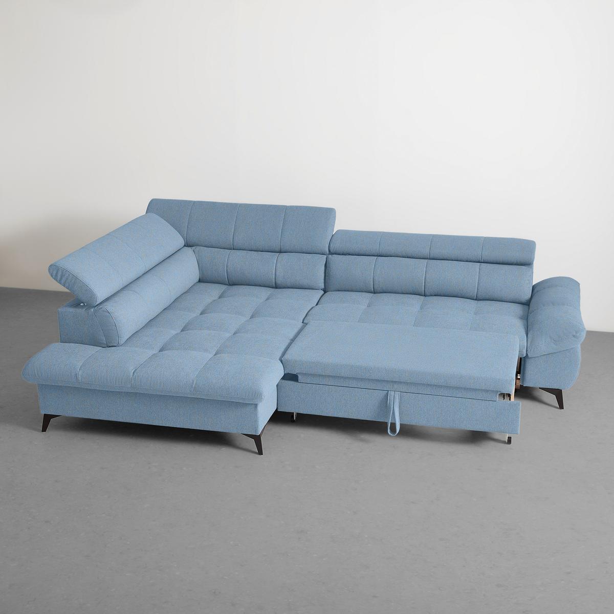 Wohnlandschaft Alberto Hellblau - Schwarz/Hellblau, MODERN, Textil/Metall (296/78/201cm) - Mömax