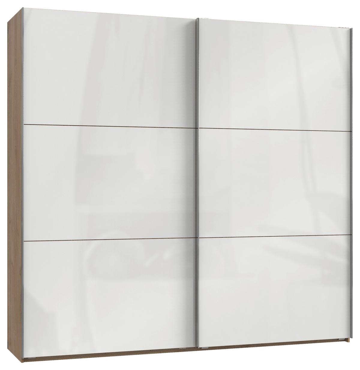 Ormar S Kliznim Vratima Level 36 D - boje hrasta/bijela visoki sjaj, Moderno, drvni materijal/metal (250/236/65cm) - Modern Living