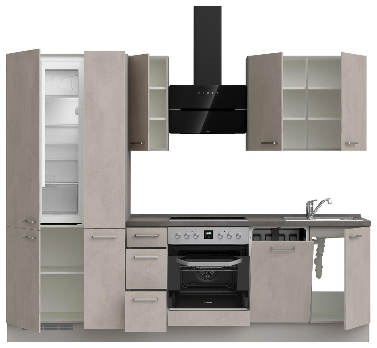 Küchenleerblock Riva High o. Geräte Grau - Schieferfarben/Edelstahlfarben, MODERN, Holzwerkstoff/Metall (270cm) - Nobilia