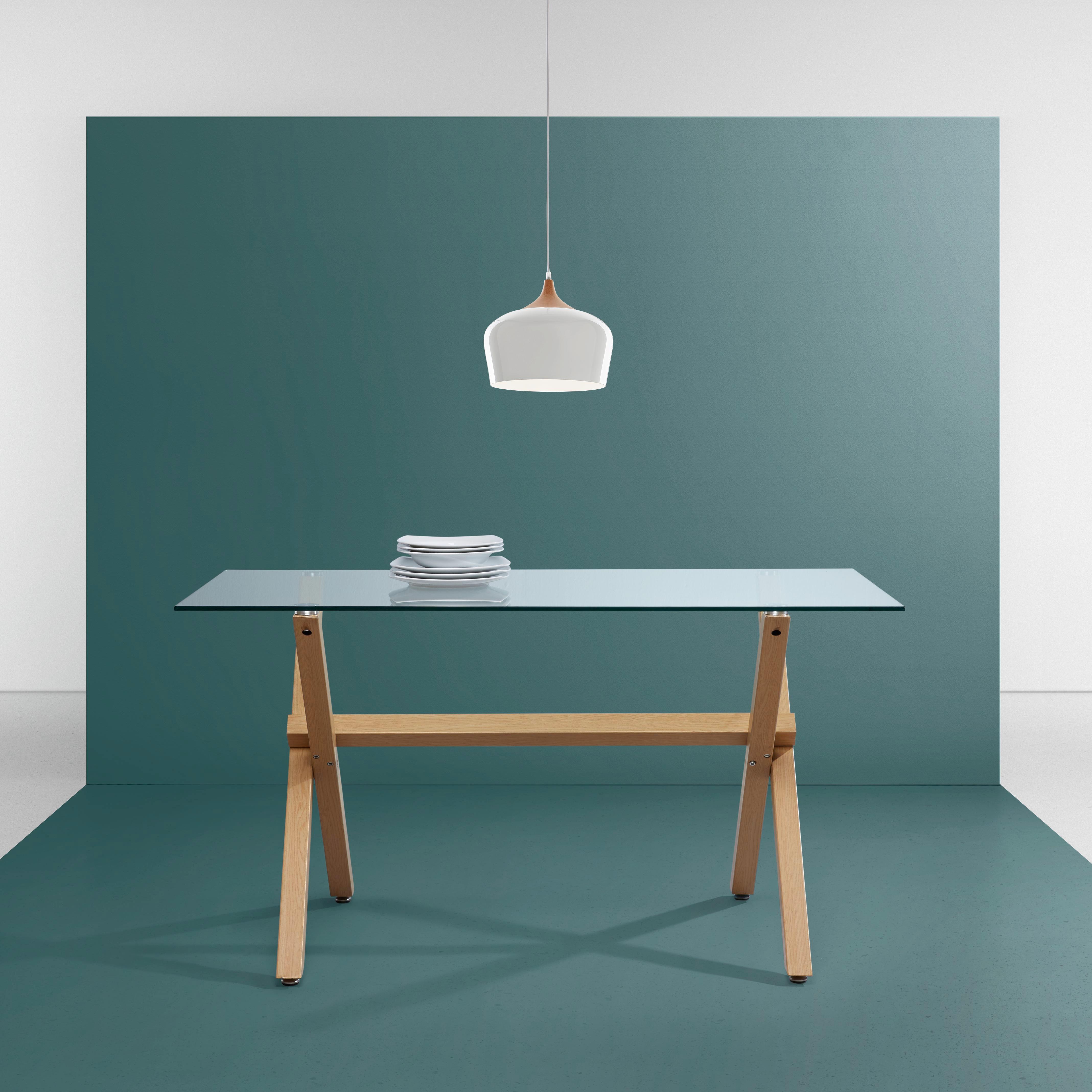 Esstisch aus Glas ca.140x80cm 'Marie- Luisa' - Klar/Birkefarben, MODERN, Glas/Metall (140/80/75cm) - Bessagi Home