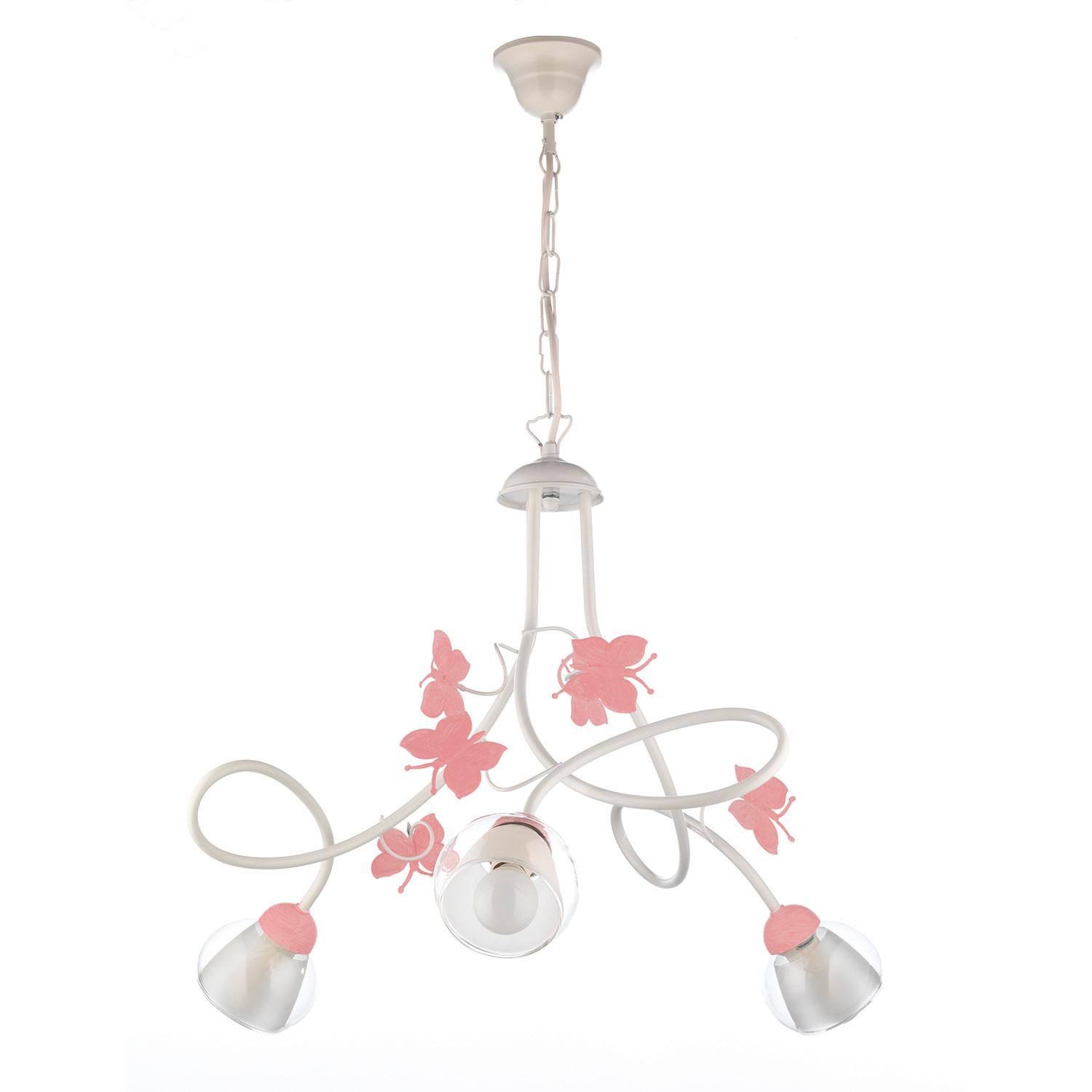 Kinderhängeleuchte Butterfly Weiß/Pink max. 6 Watt - Pink/Weiß, Basics, Glas/Metall (65/80cm)