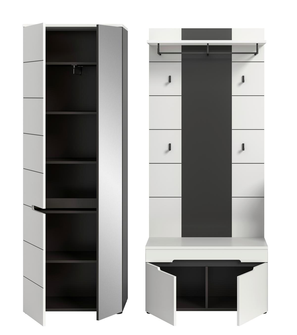 Predsoba Canu, Bela, Siva, 3-Delna - siva/bela, Basics, leseni material (160/190/37cm) - Livetastic