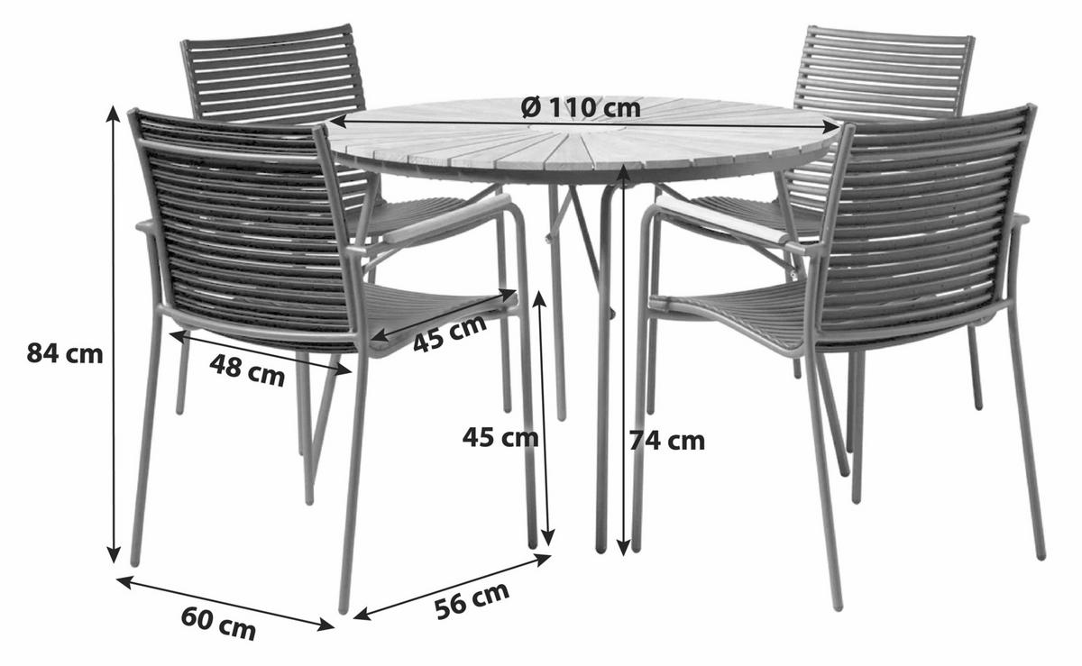Gartentischgruppe Ellen Anthrazit/Teak 5-tlg. - Anthrazit/Schwarz, Natur, Holz/Kunststoff - Gardenson