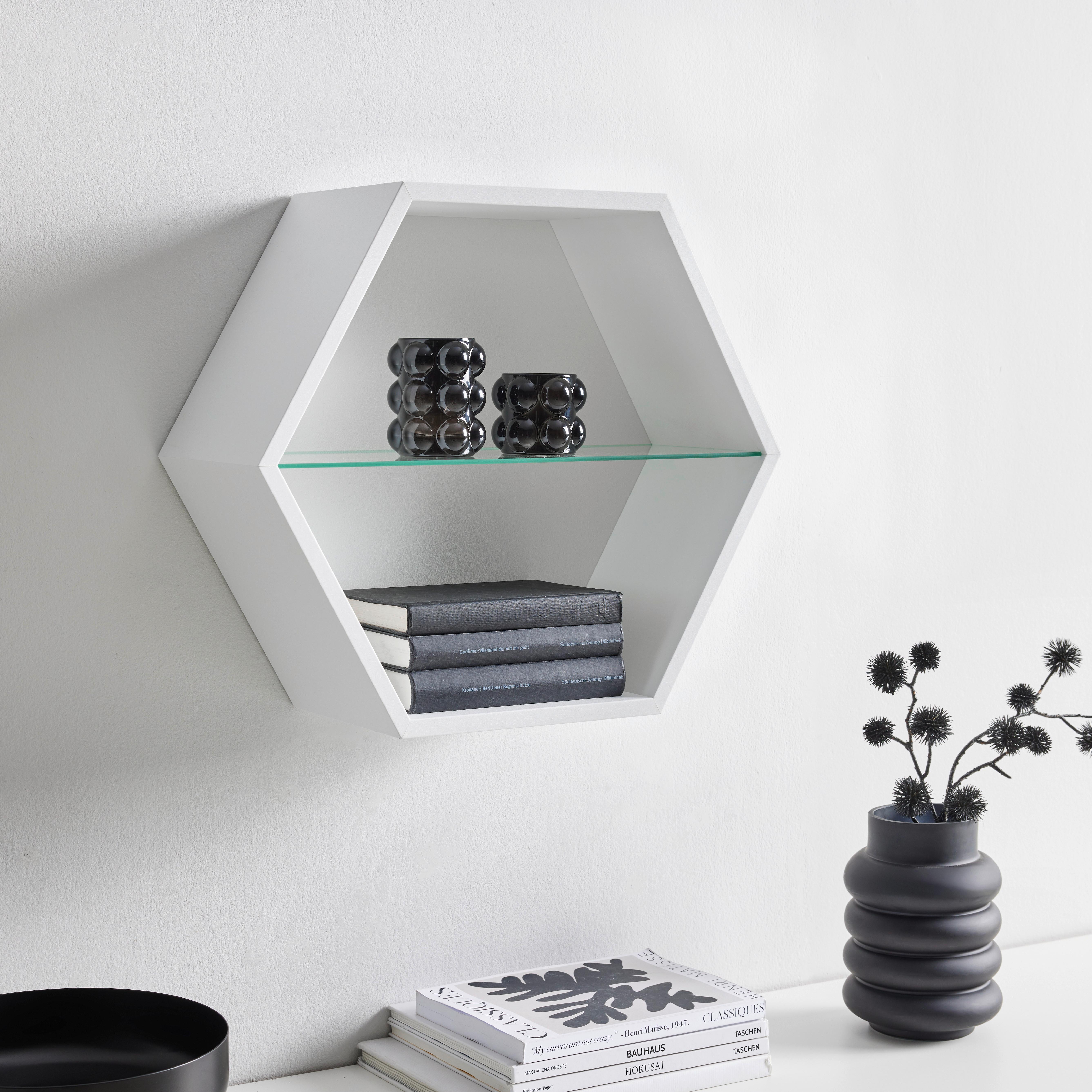 VÄGGHYLLPLAN EDGE -TOP- -BASED/SB- - vit, Modern, trämaterial/glas (51/44/19cm) - Based
