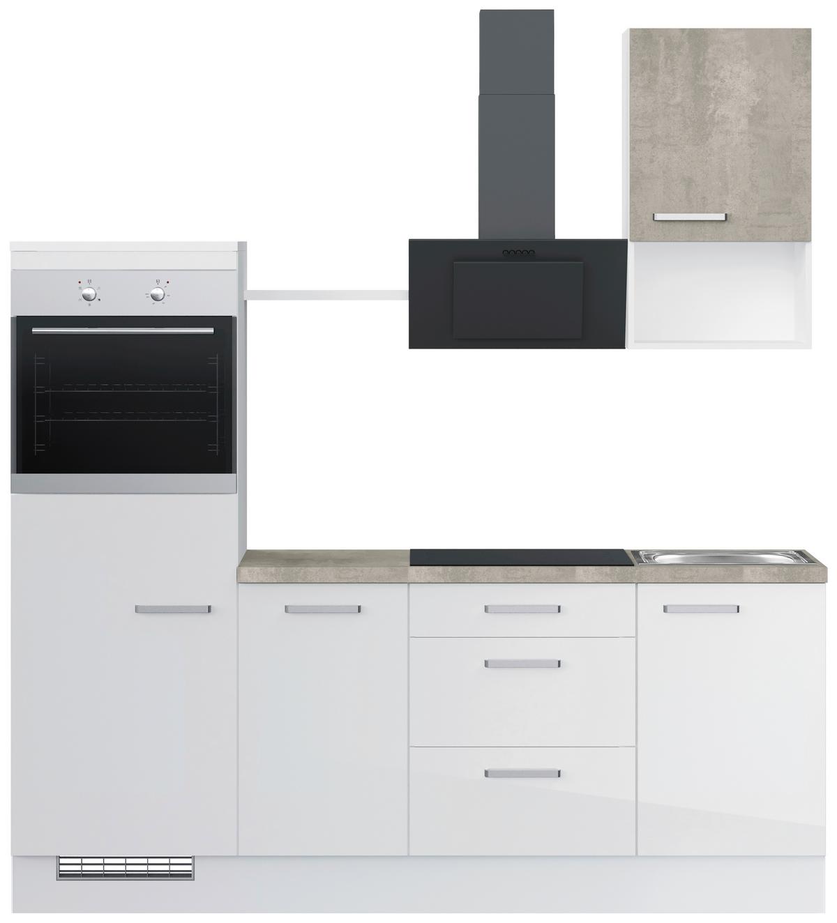 Küchenblock IBZ ohne Geräte ca. 215 cm Weiß - Edelstahlfarben/Weiß Hochglanz, Design, Holzwerkstoff/Metall (215cm) - Impuls