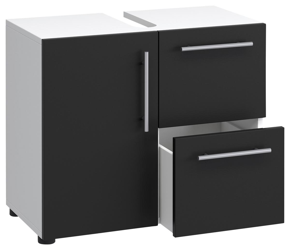 Waschbeckenunterschrank Flandu ca. 61 cm Schwarz/Weiß - Silberfarben/Schwarz, KONVENTIONELL, Holzwerkstoff/Kunststoff (61/51/32cm) - MID.YOU