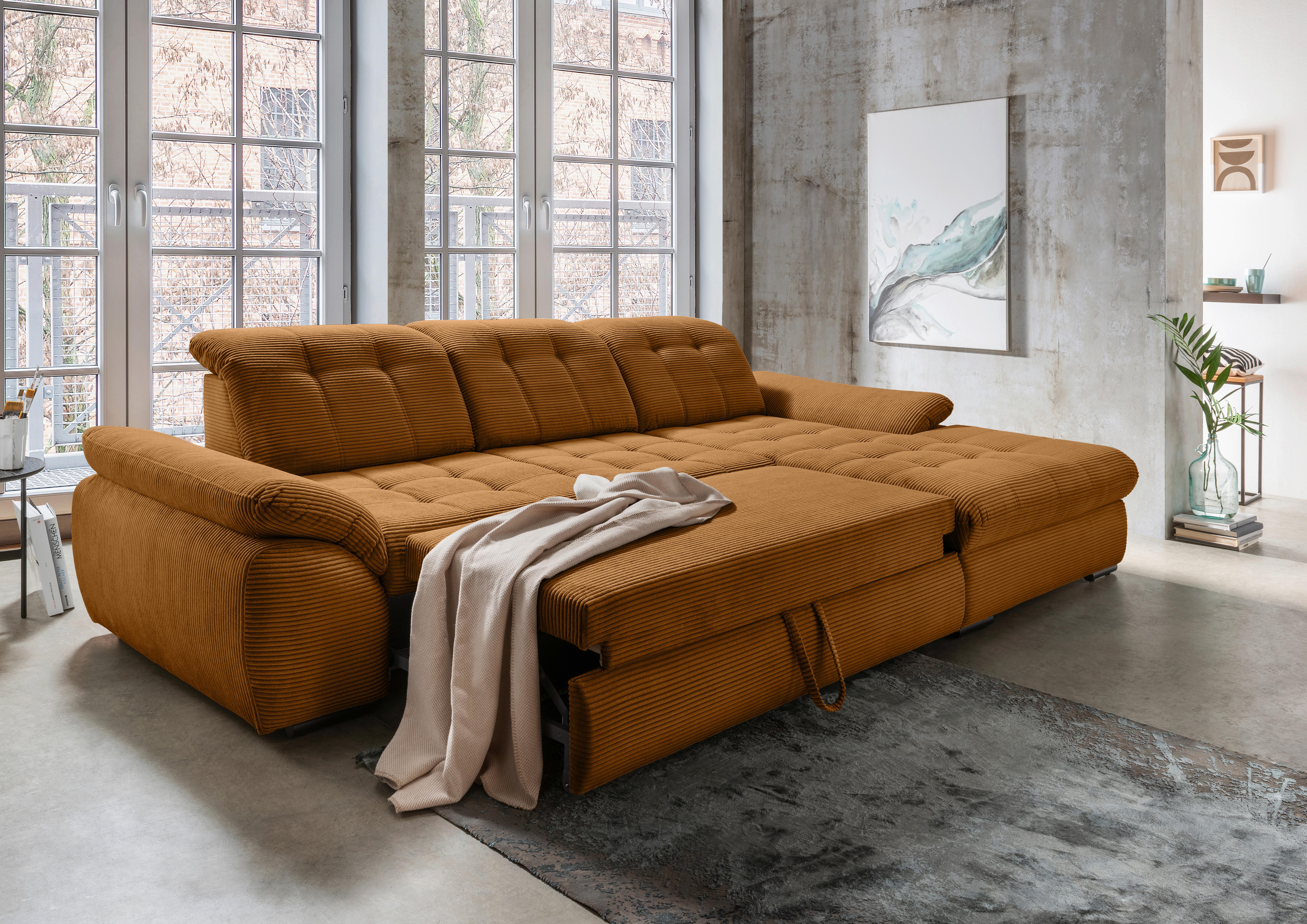 Ecksofa mit Bettkasten Rigatti ca. 314x184 cm Goldfarben - Goldfarben/Schwarz, MODERN, Textil/Metall (314/184cm) - Livetastic