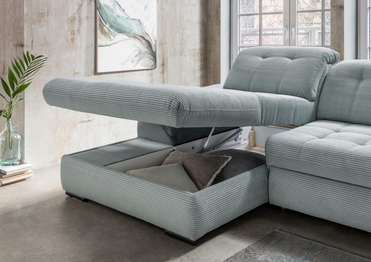 Ecksofa mit Bettkasten Rigatti ca. 184x314 cm Blau - Schwarz/Hellblau, MODERN, Textil/Metall (184/314cm) - Livetastic