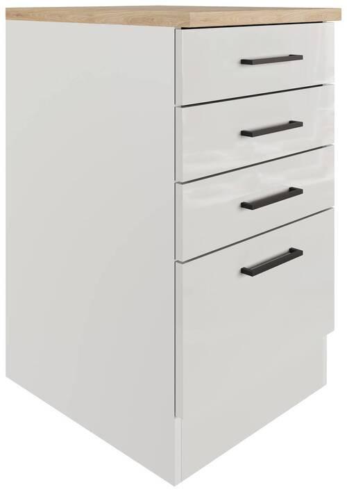 Schubkastenunterschrank in Lichtgrau glänzend - Schwarz/Grau, MODERN, Holzwerkstoff/Metall (50/86/60cm) - FlexWell