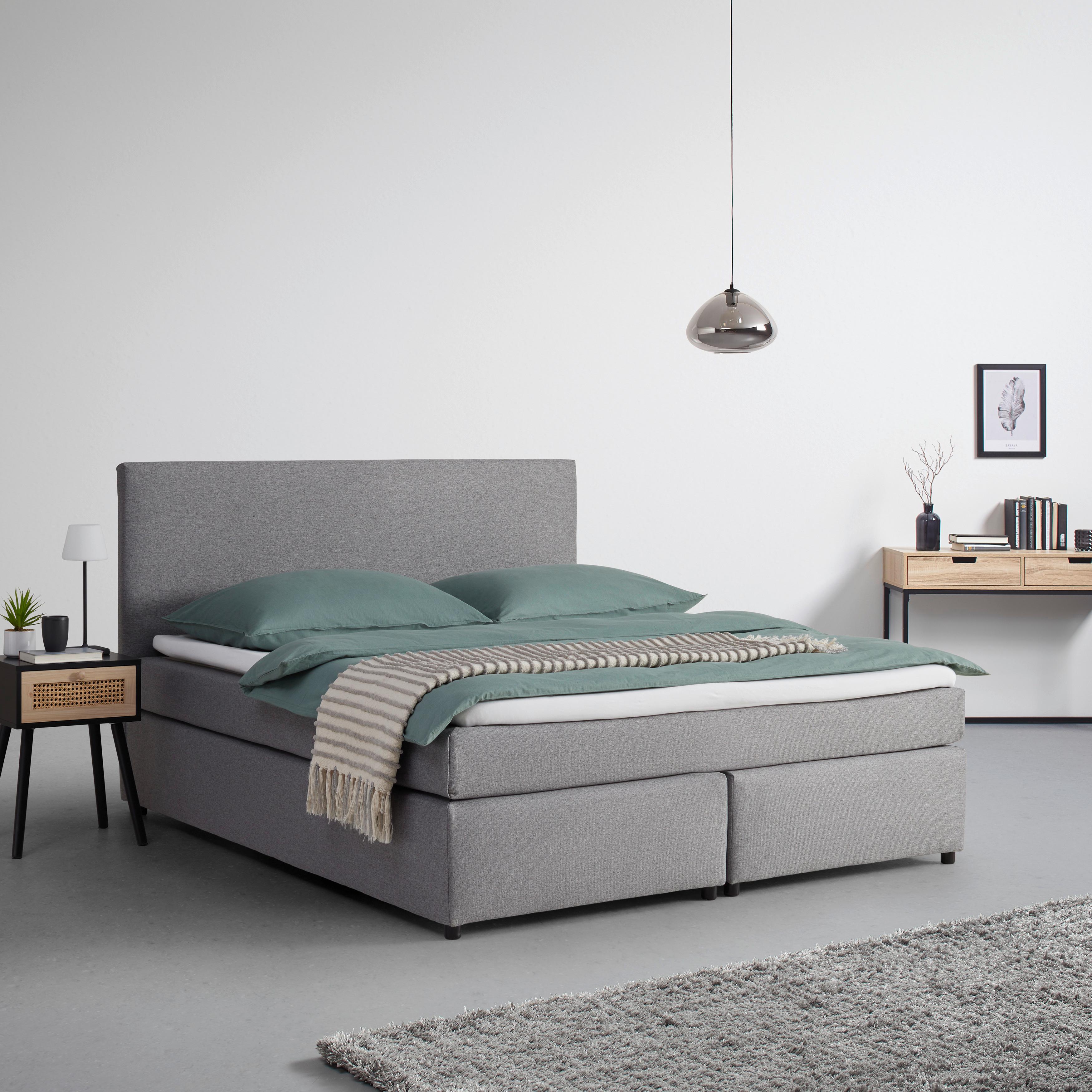 Postelja Boxspring Florinda, Siva, Z Nadvložkom, 180x200 - siva/črna, Moderno, umetna masa/tekstil (180/200cm) - Bessagi Home